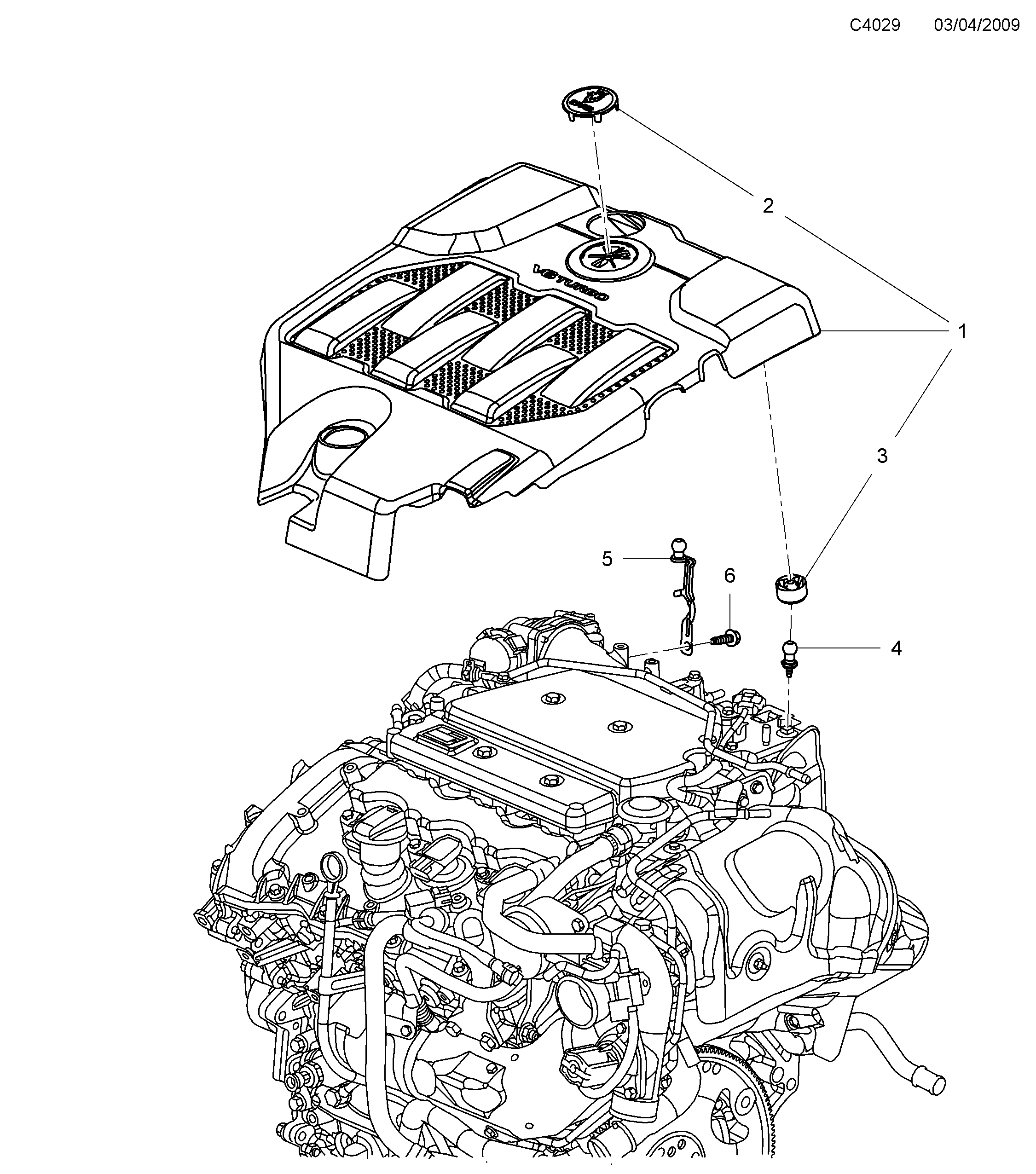 Saab 9-5 (650) Engine bay cover diagram