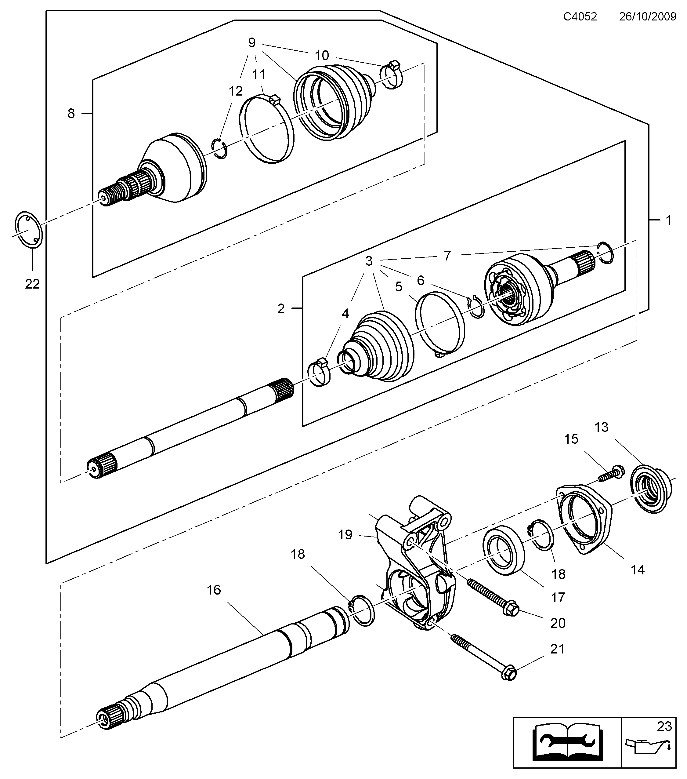Saab 9-5 (650) Outer universal joint Front diagram