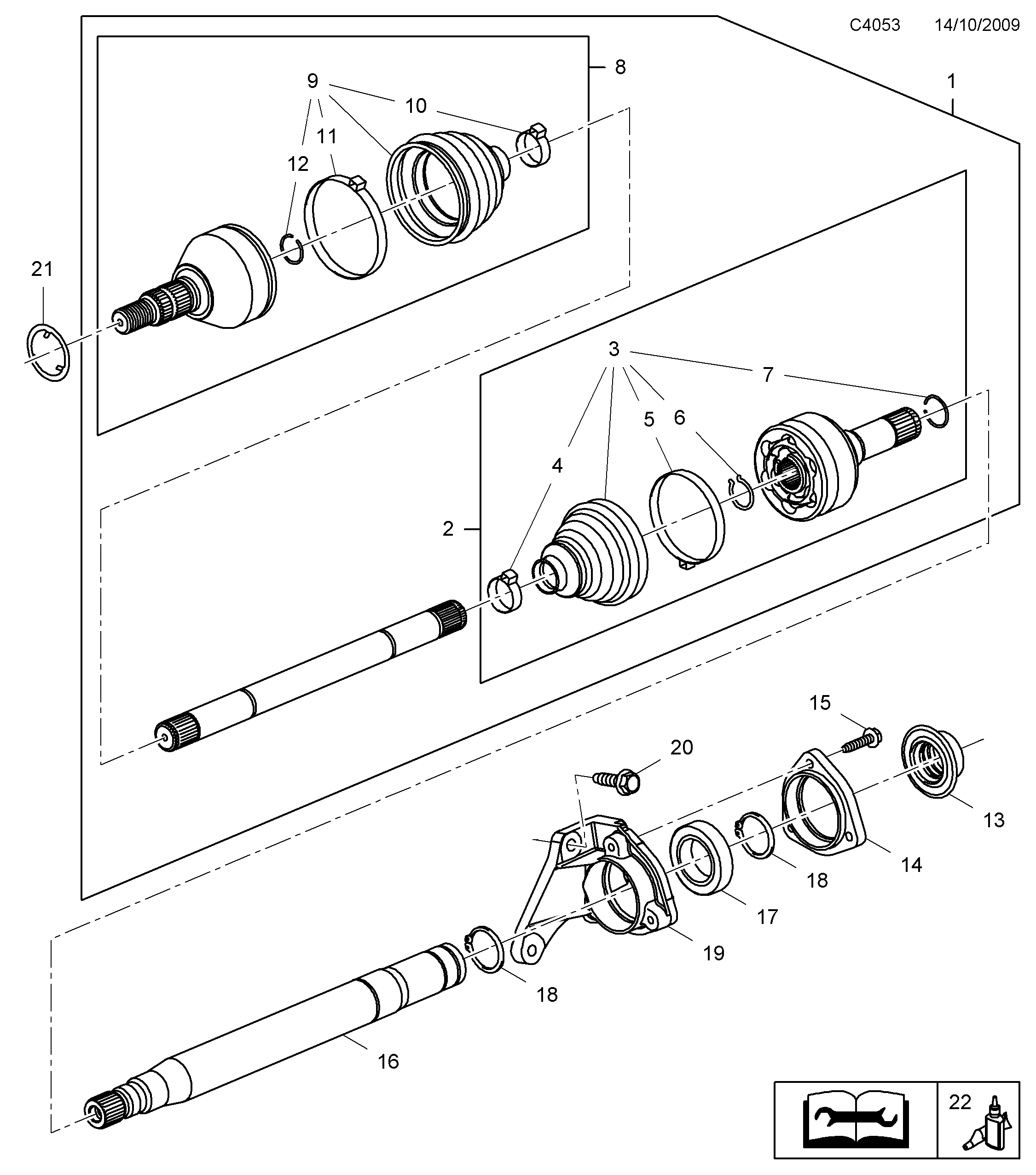 Saab 9-5 (650) Outer universal joint Front diagram