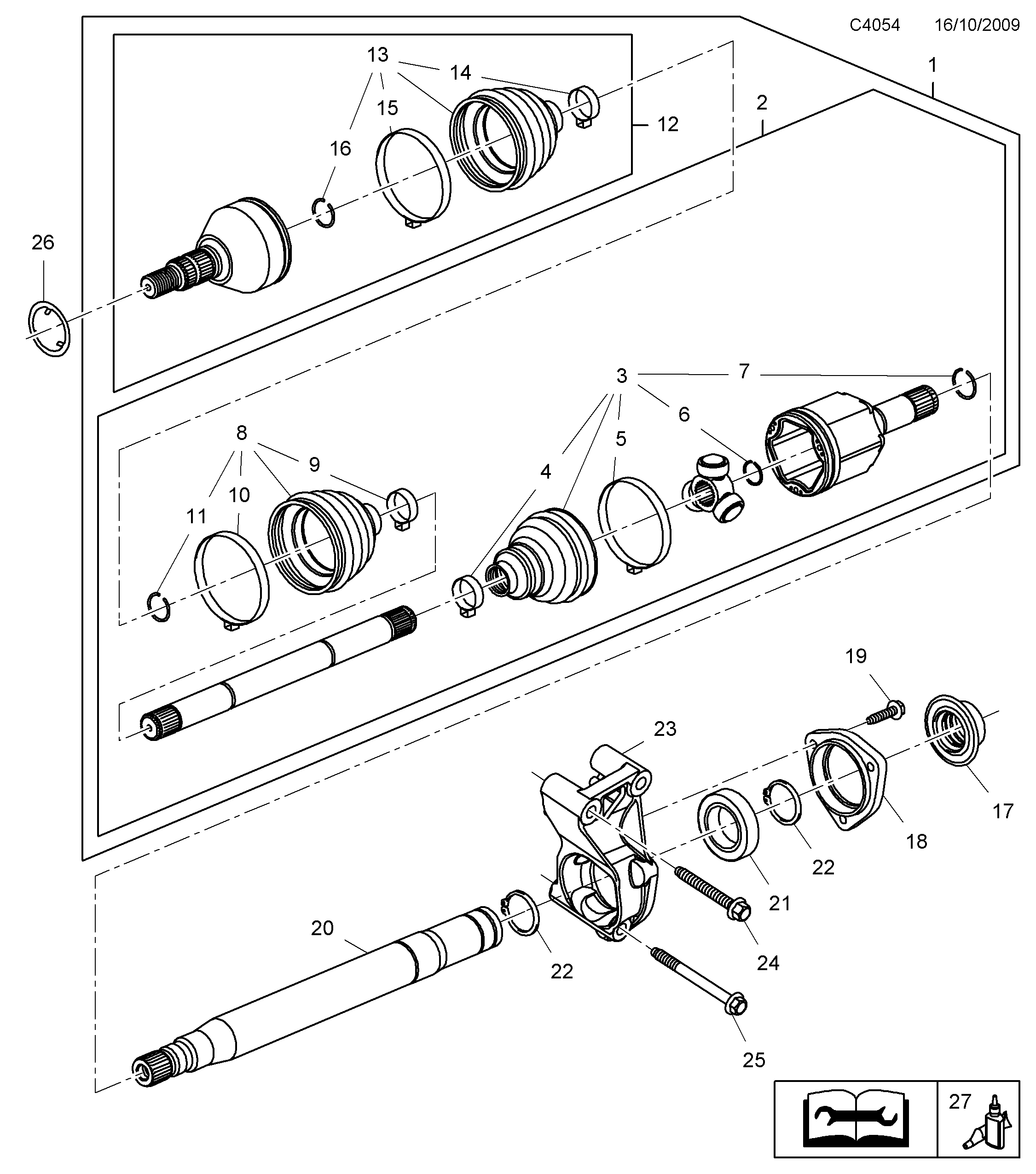 Saab 9-5 (650) Outer universal joint Front diagram