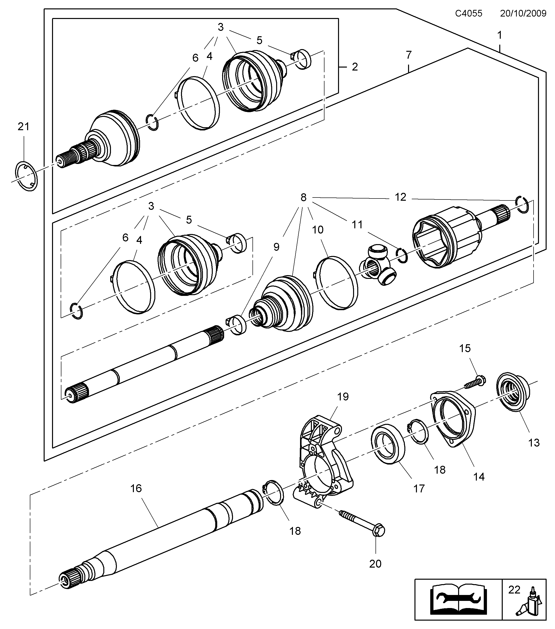Saab 9-5 (650) Outer universal joint Front diagram