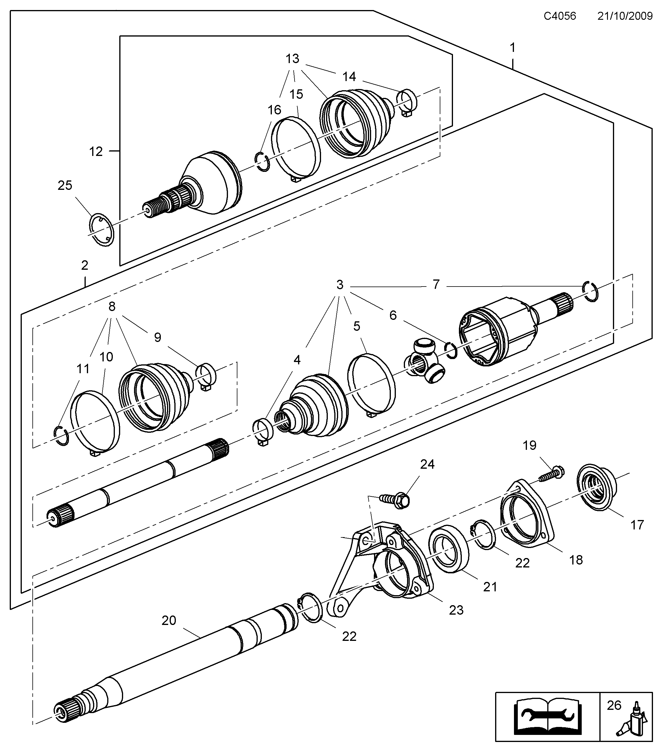 Saab 9-5 (650) Outer universal joint Front diagram