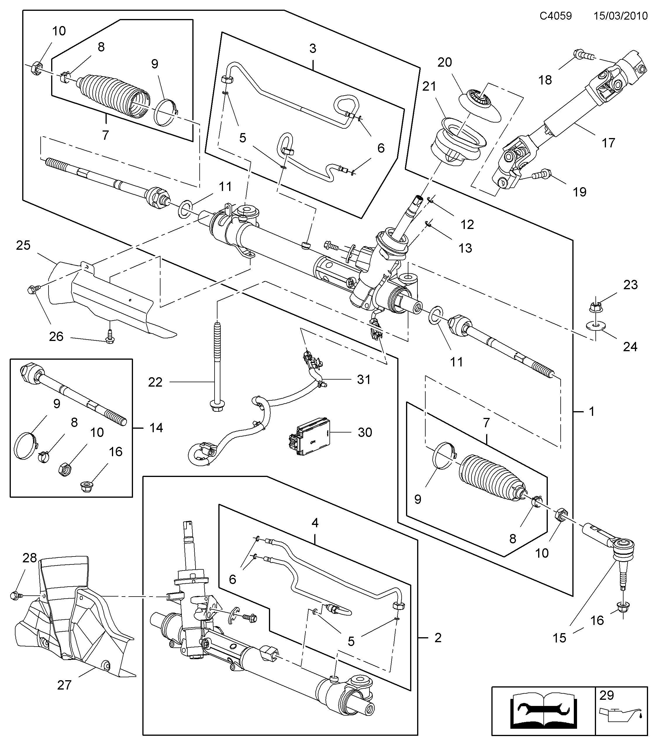 Saab 9-5 (650) Power steering gear diagram