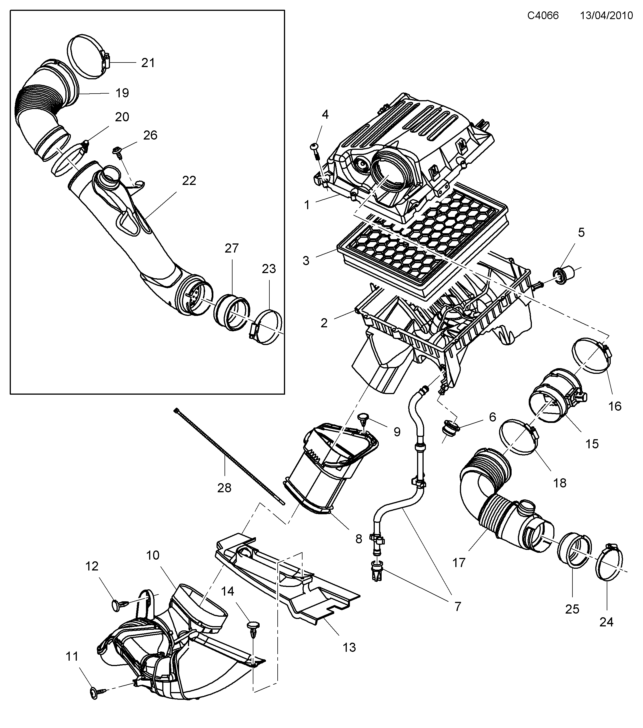 Saab 9-5 (650) Air cleaner diagram
