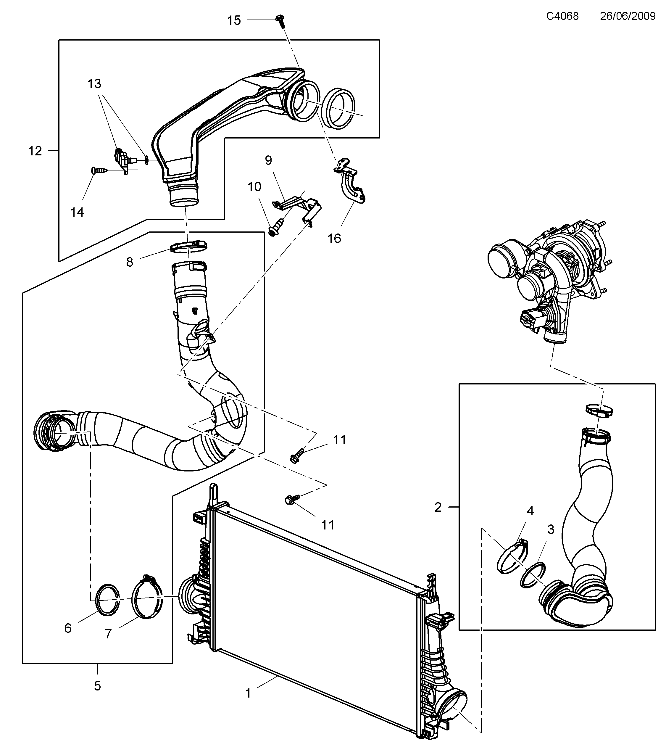 Saab 9-5 (650) Charge air cooler diagram