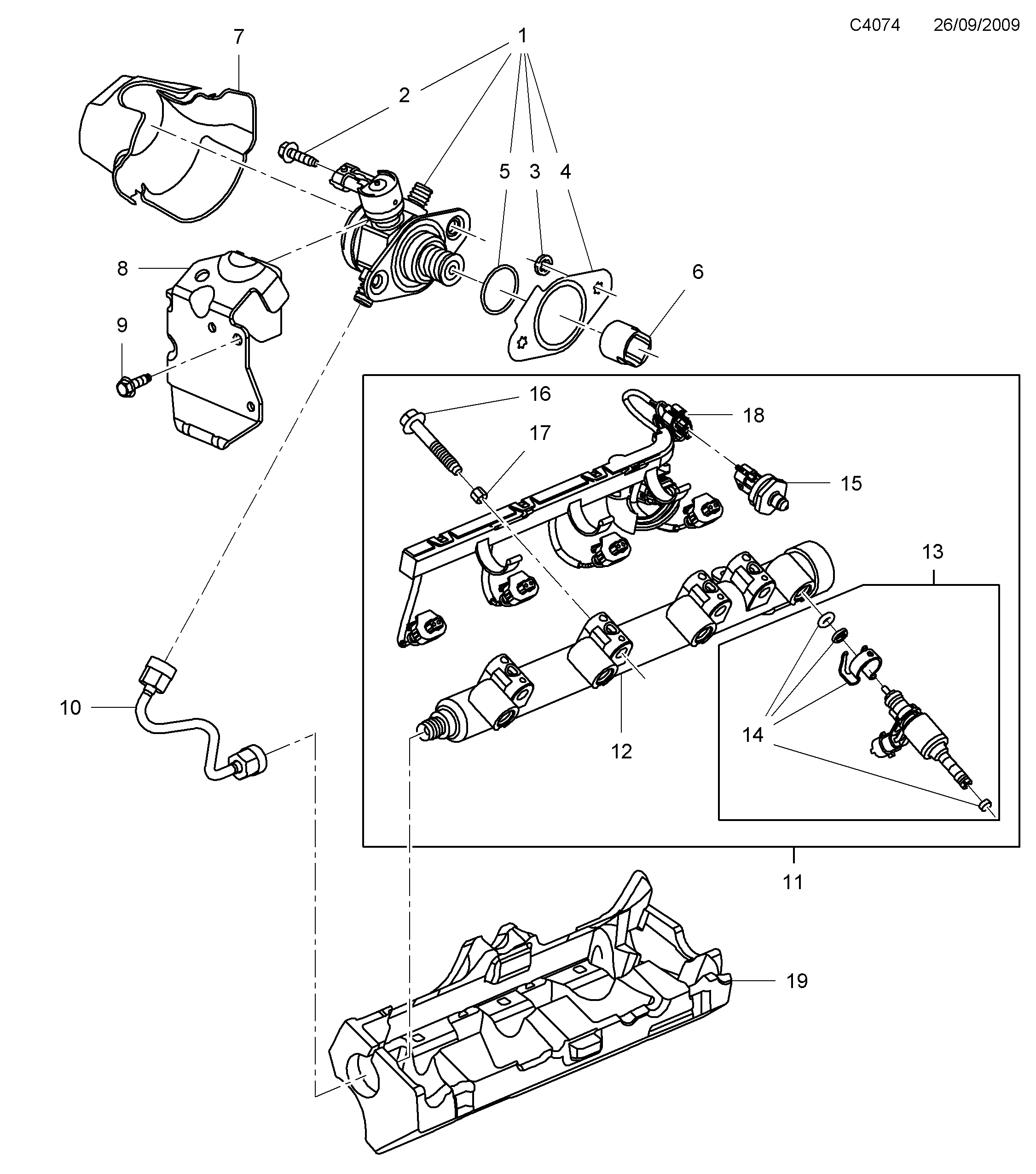 Saab 9-5 (650) Fuel rail Injection pump diagram