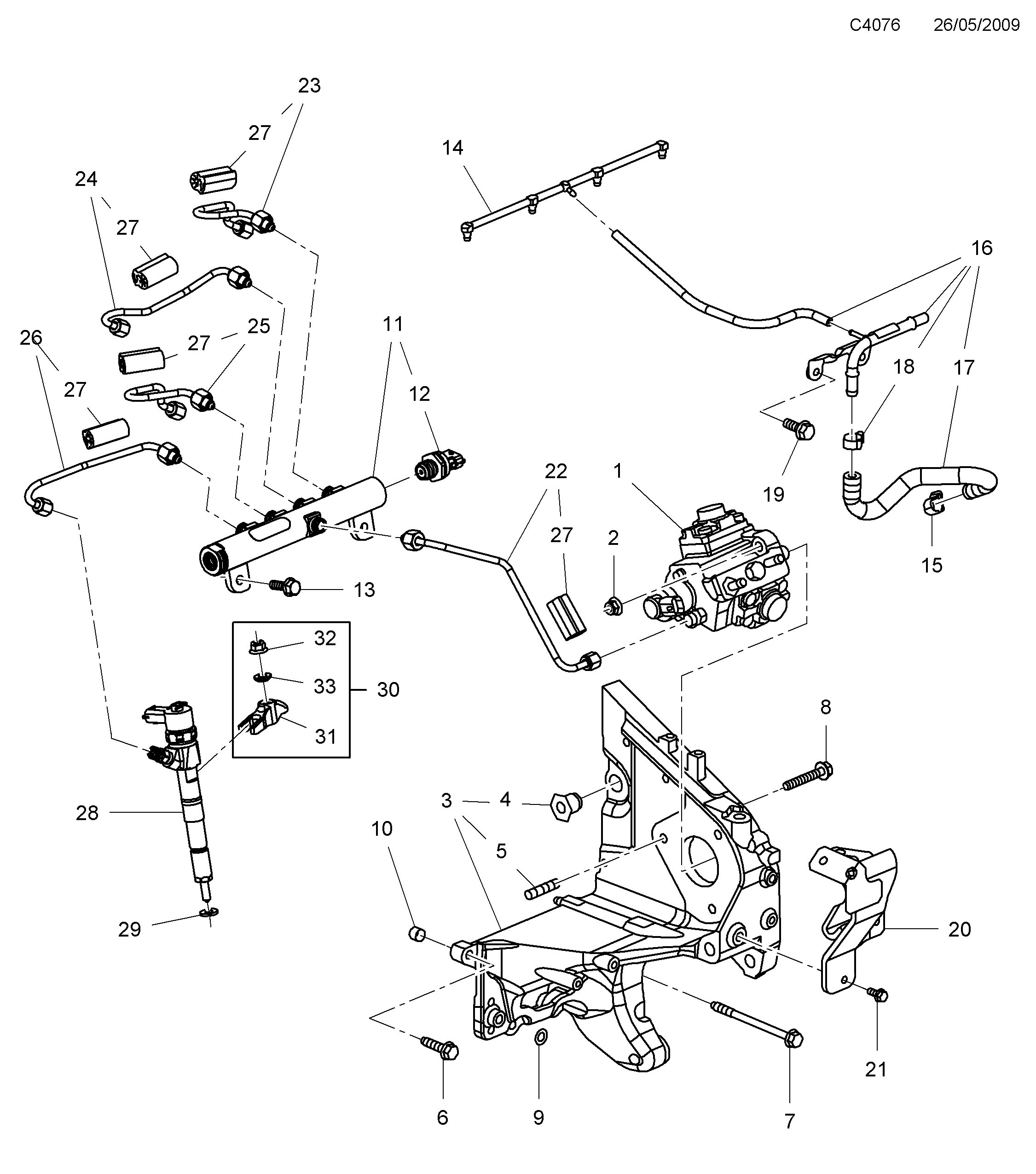 Saab 9-5 (650) Fuel rail Injection pump diagram