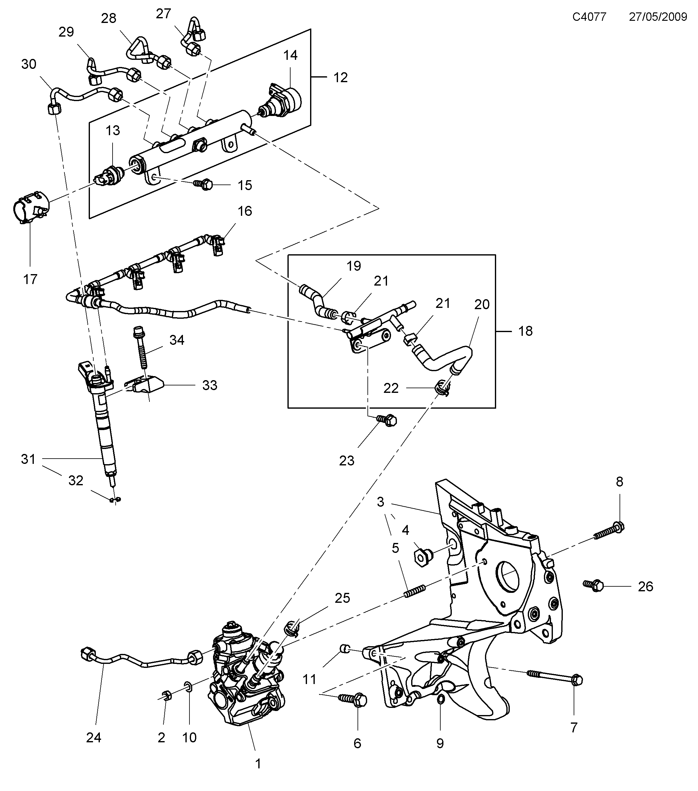 Saab 9-5 (650) Fuel rail Injection pump diagram
