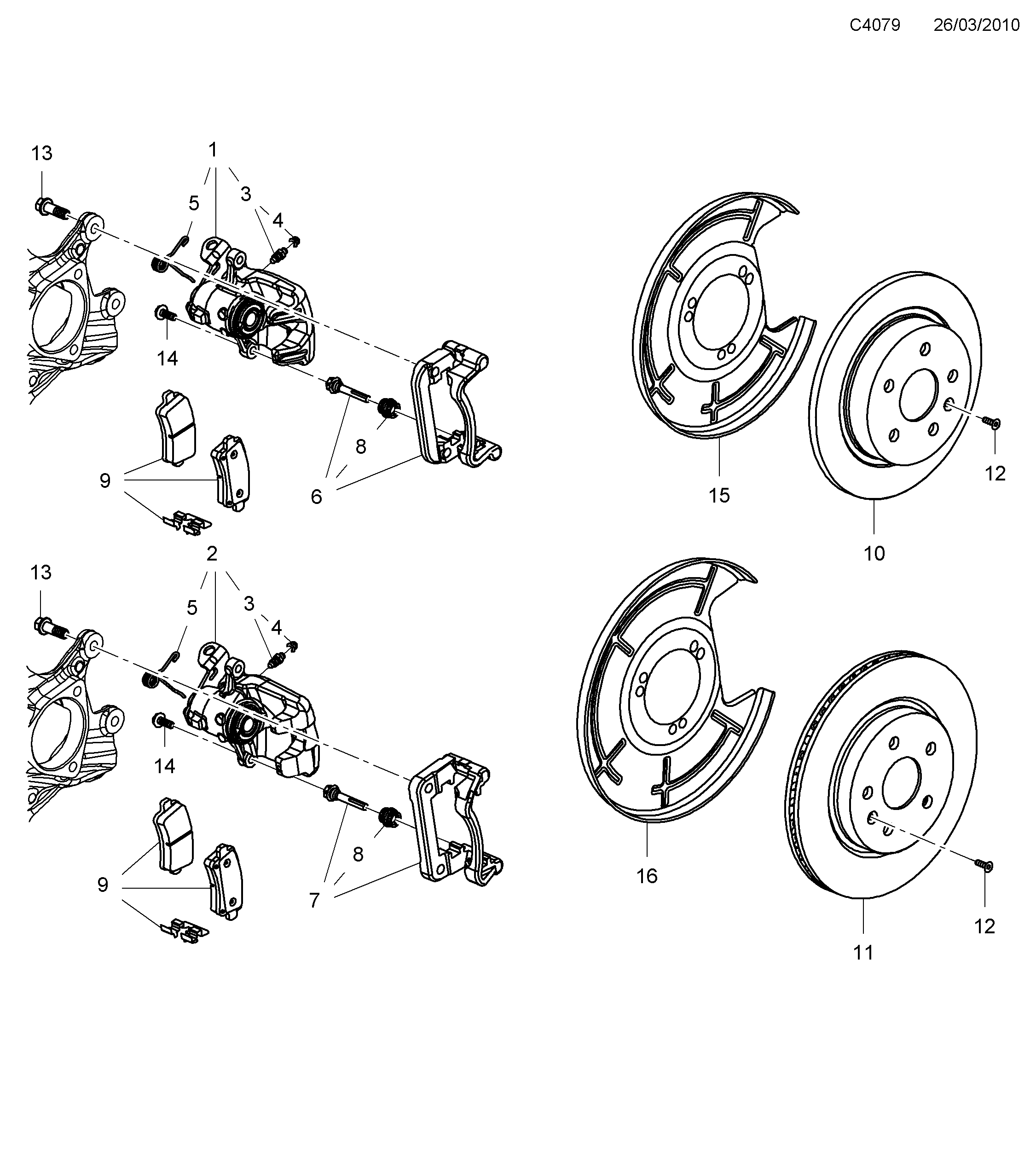 Saab 9-5 (650) Rear wheel brake diagram