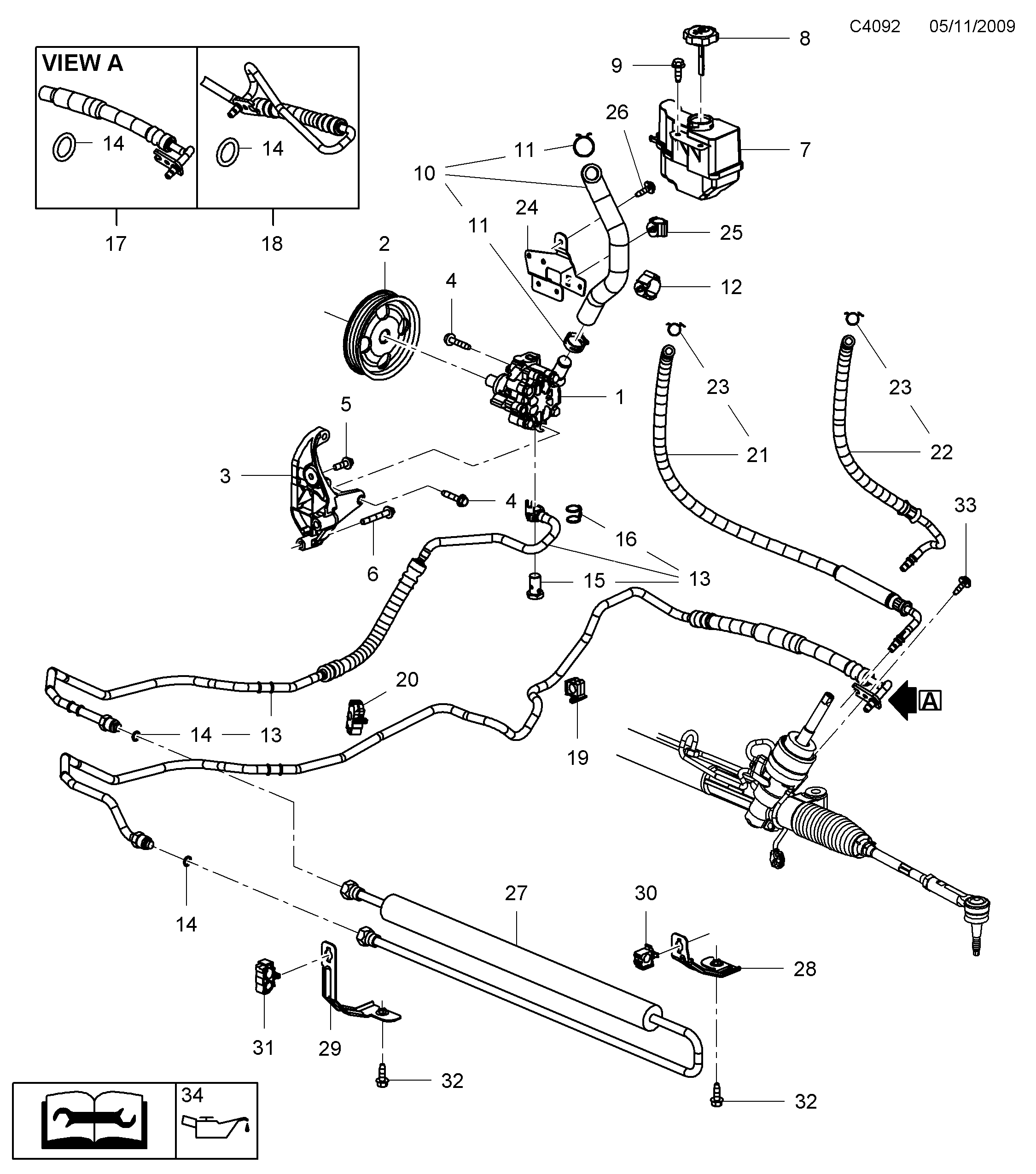 Saab 9-5 (650) Hydraulic pump and hoses diagram