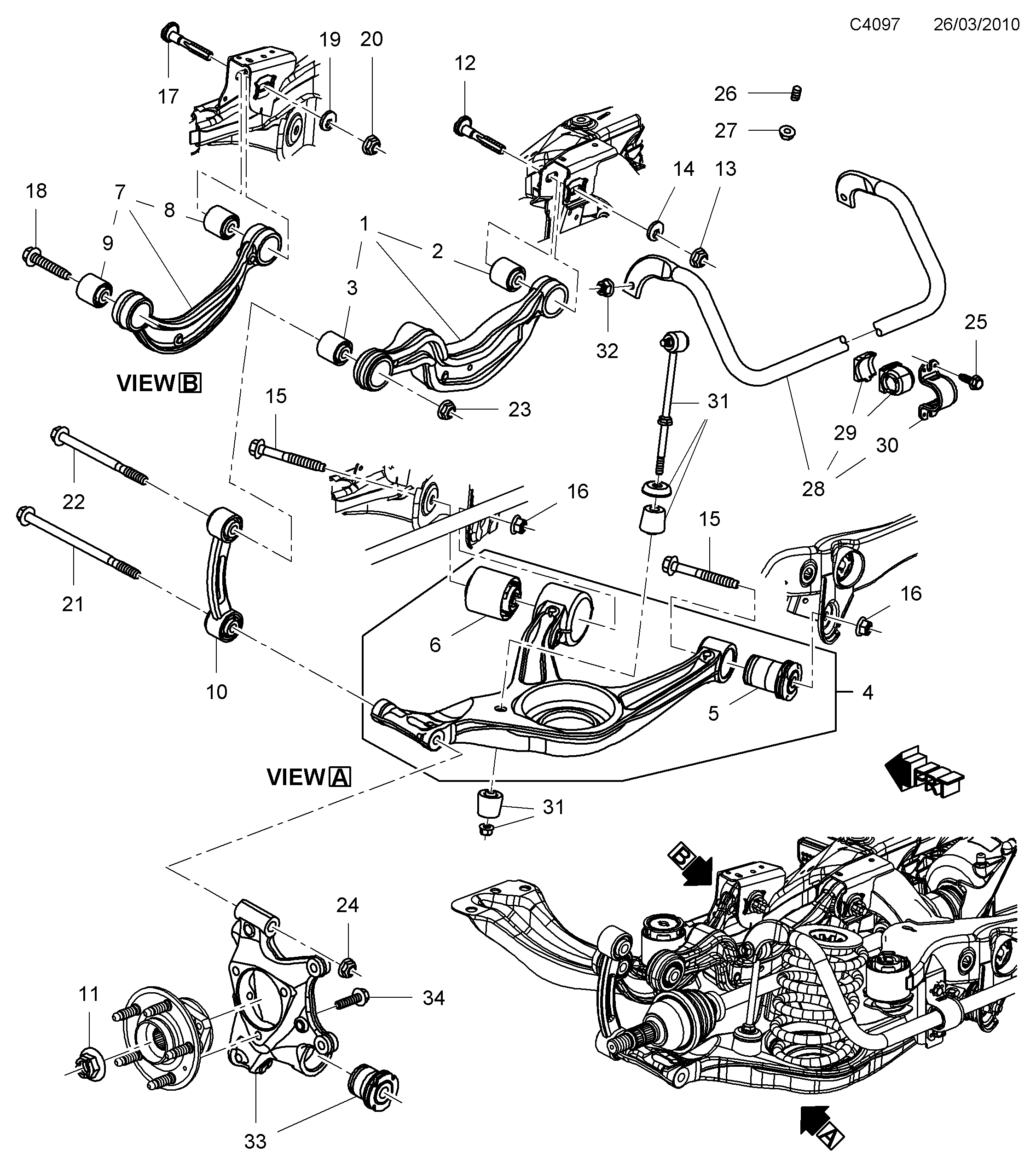 Saab 9-5 (650) Suspension arm H arm, rear suspension diagram