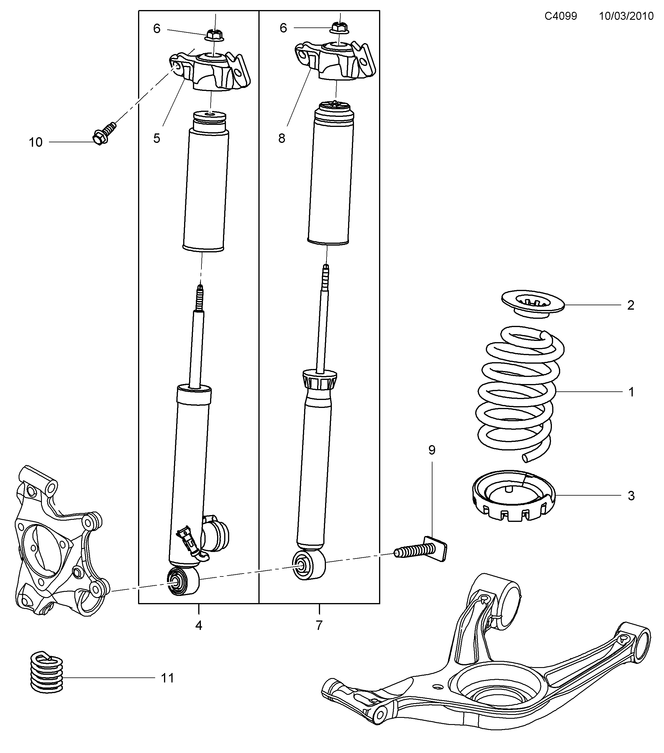 Saab 9-5 (650) Springs and shock absorber H arm, rear suspension diagram