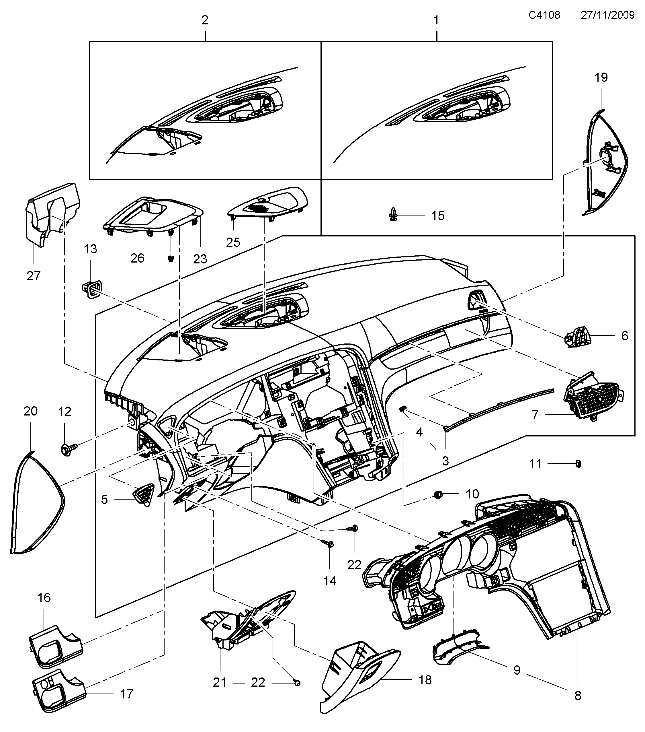 Saab 9-5 (650) Panel Instrument panel diagram