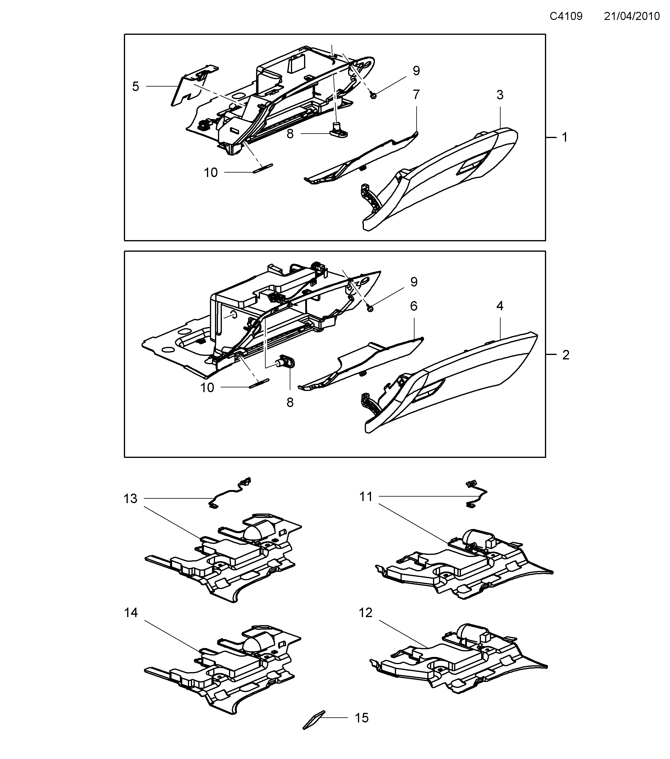 Saab 9-5 (650) Glove compartment Panel lower diagram