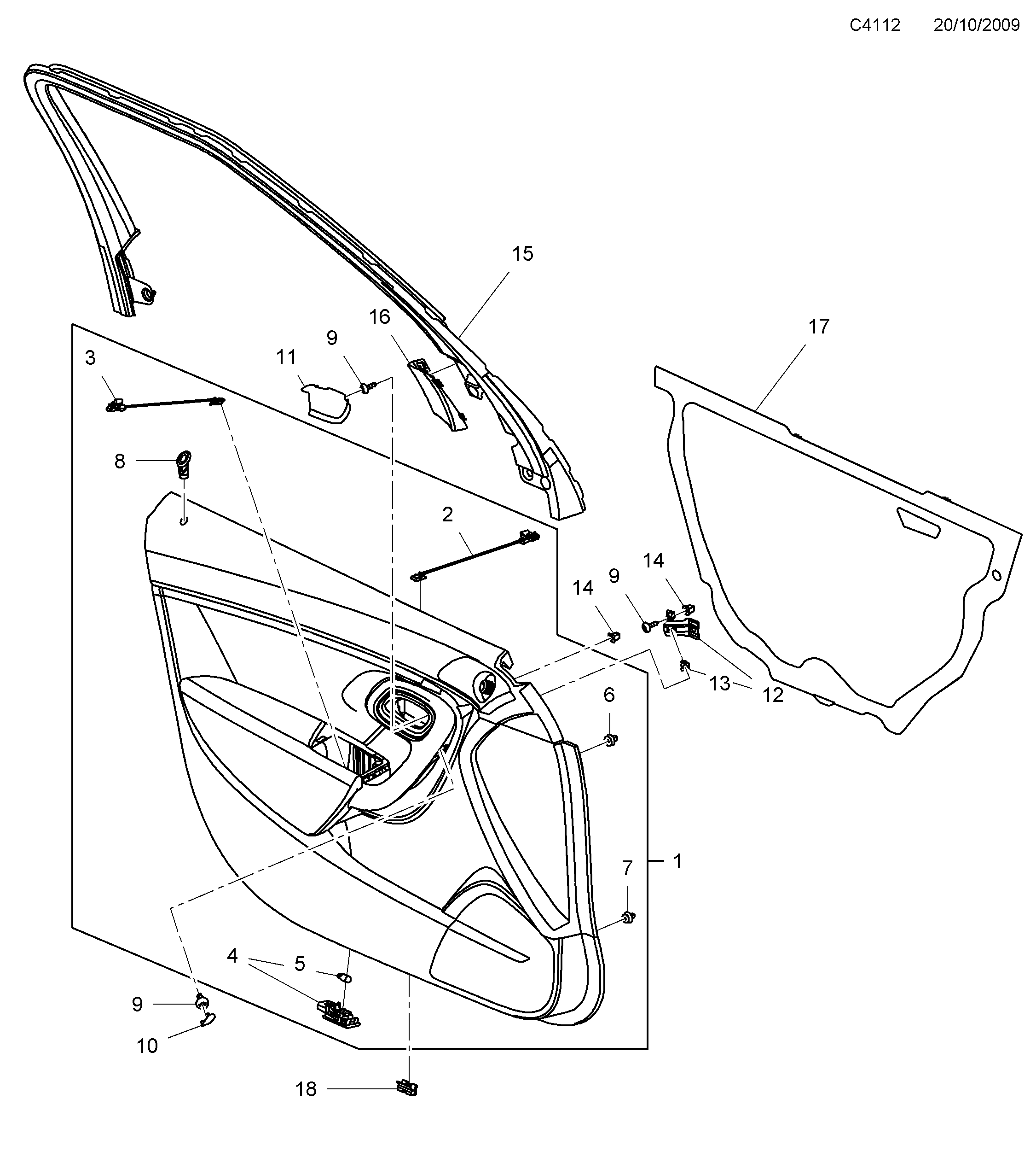 Saab 9-5 (650) Front door diagram