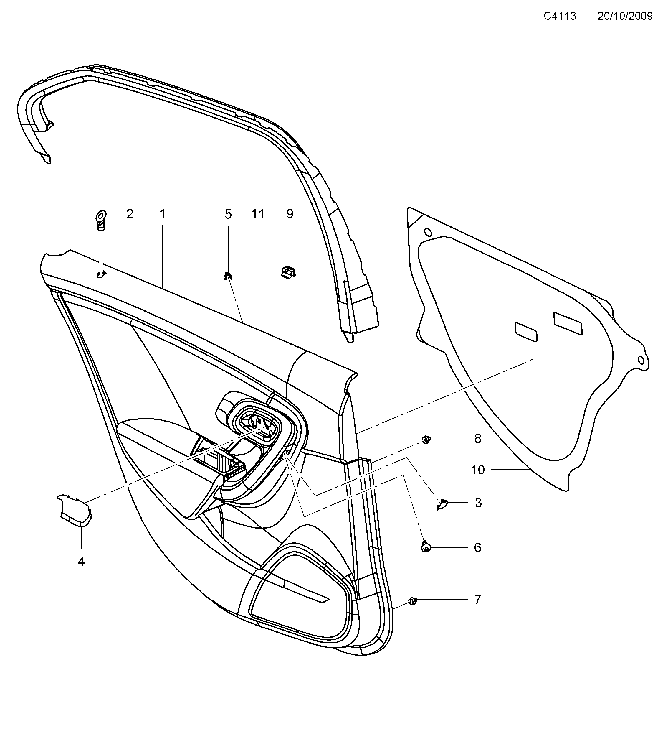 Saab 9-5 (650) Rear door diagram
