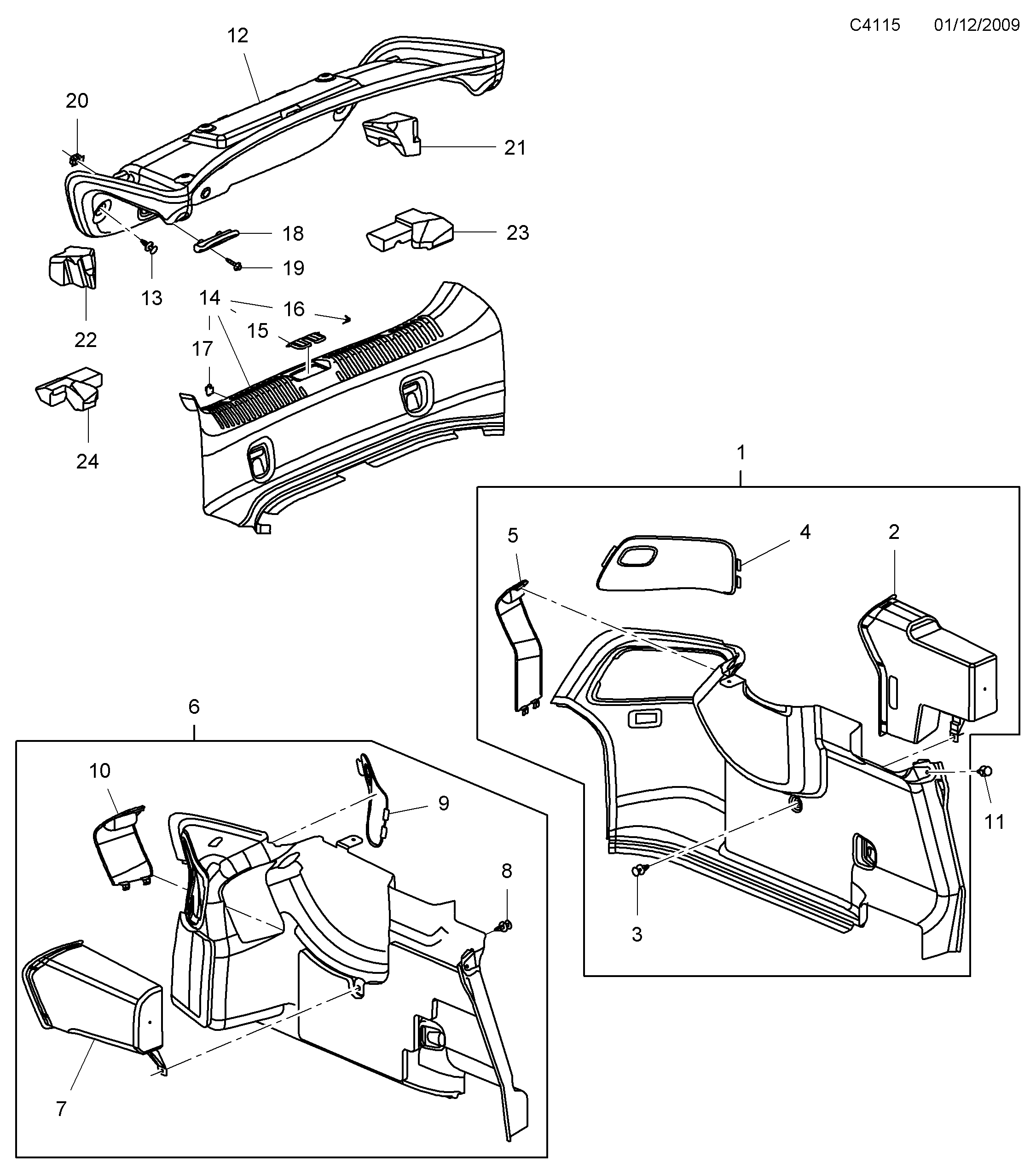 Saab 9-5 (650) Luggage compartment diagram