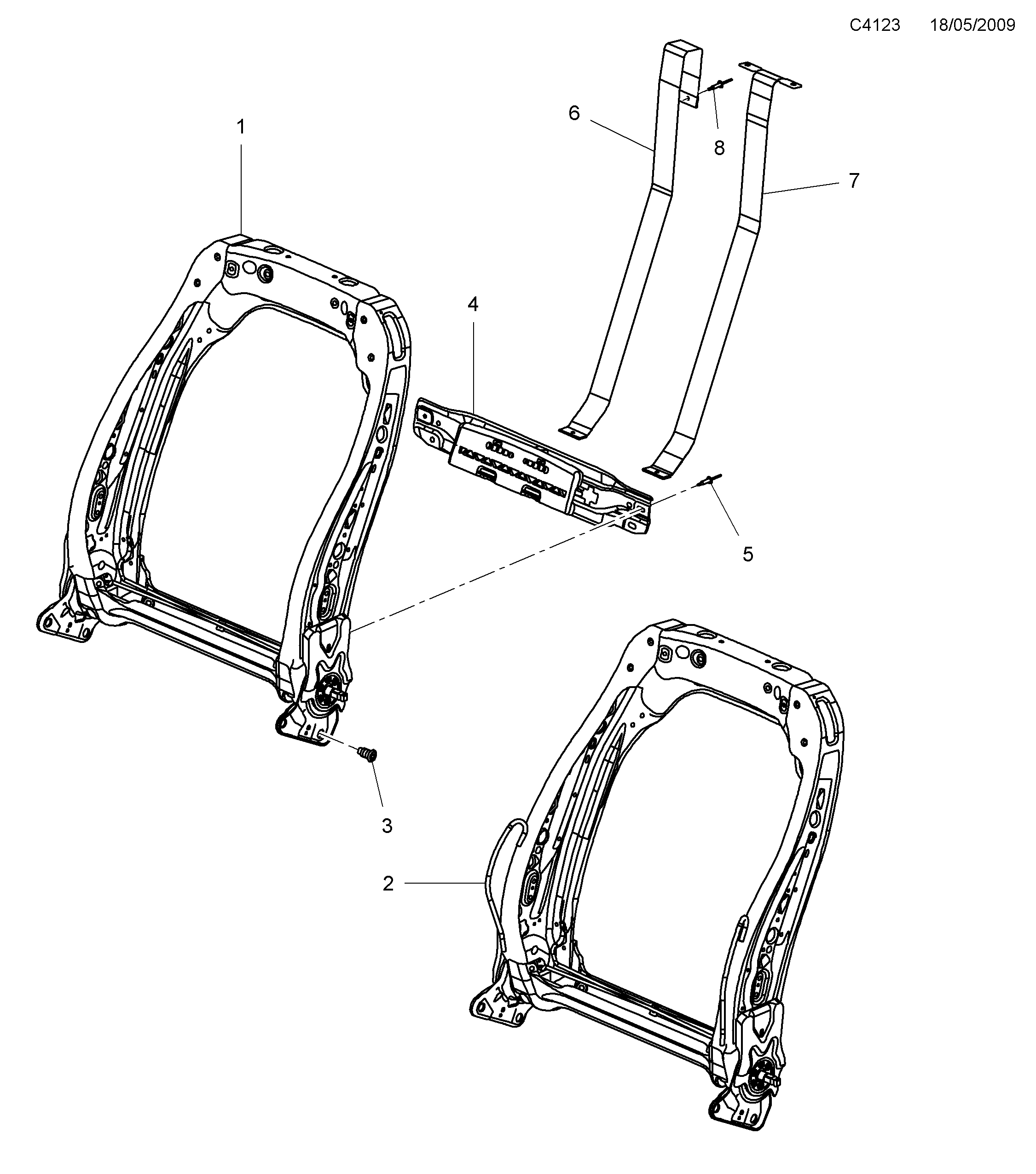 Saab 9-5 (650) Backrest frame Manuel diagram