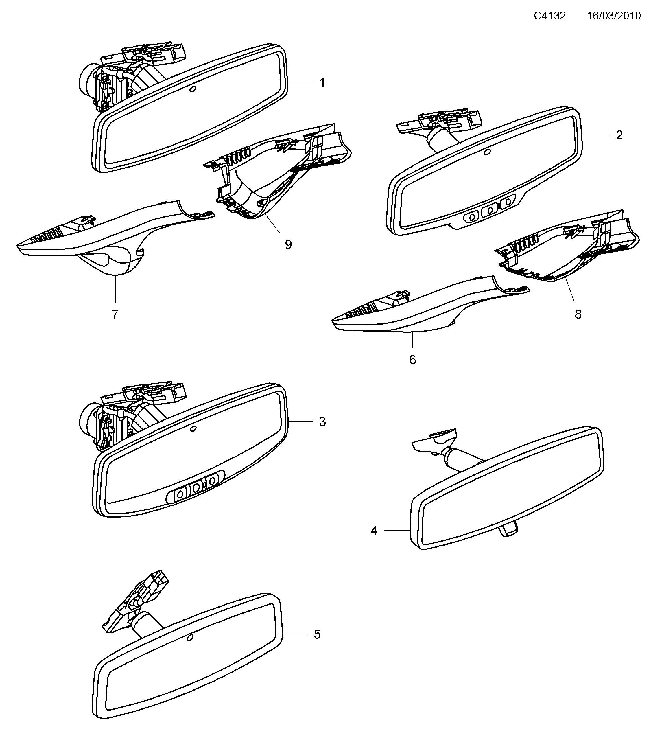 Saab 9-5 (650) Rear view mirror diagram