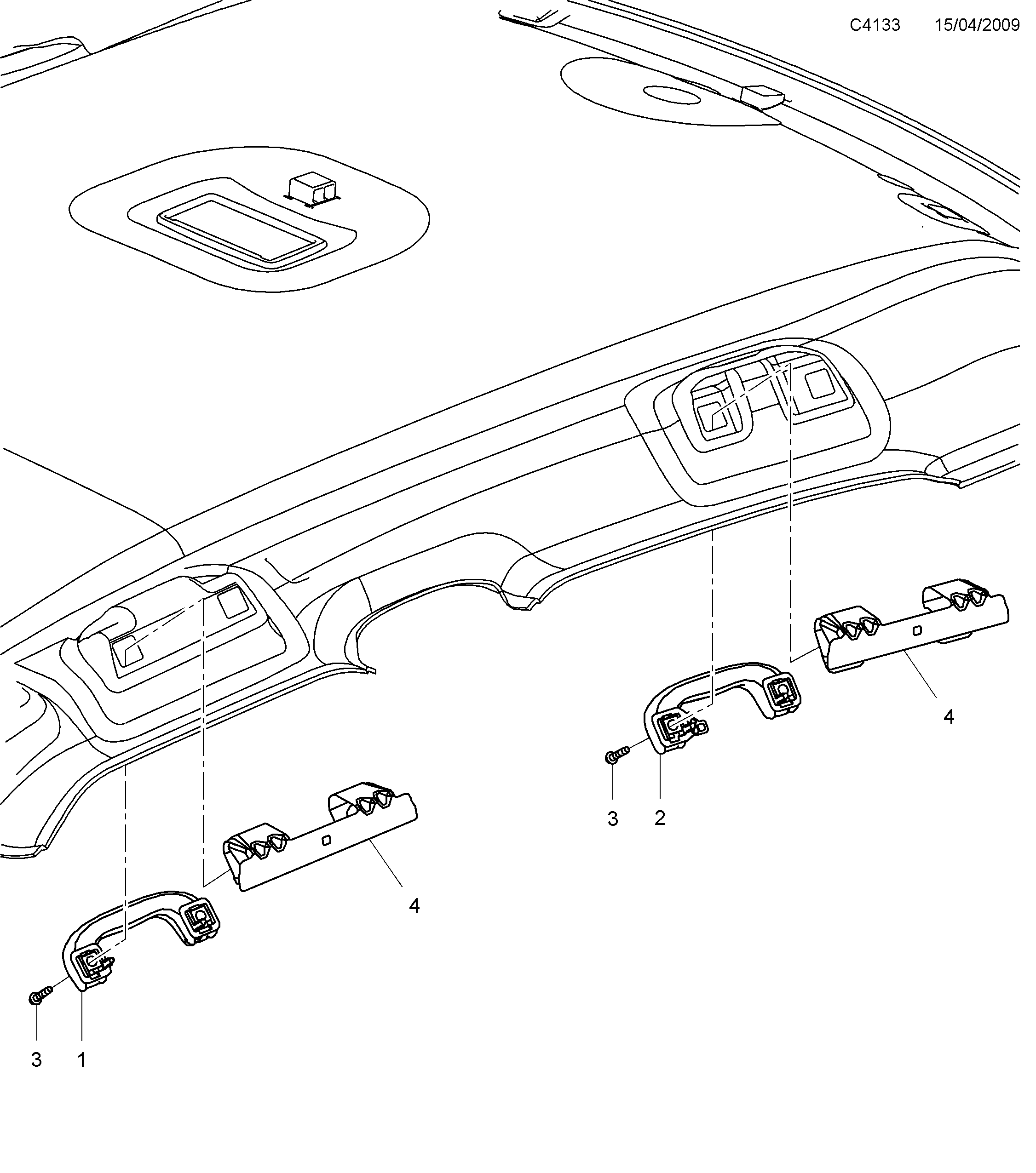 Saab 9-5 (650) Roof assist handle diagram