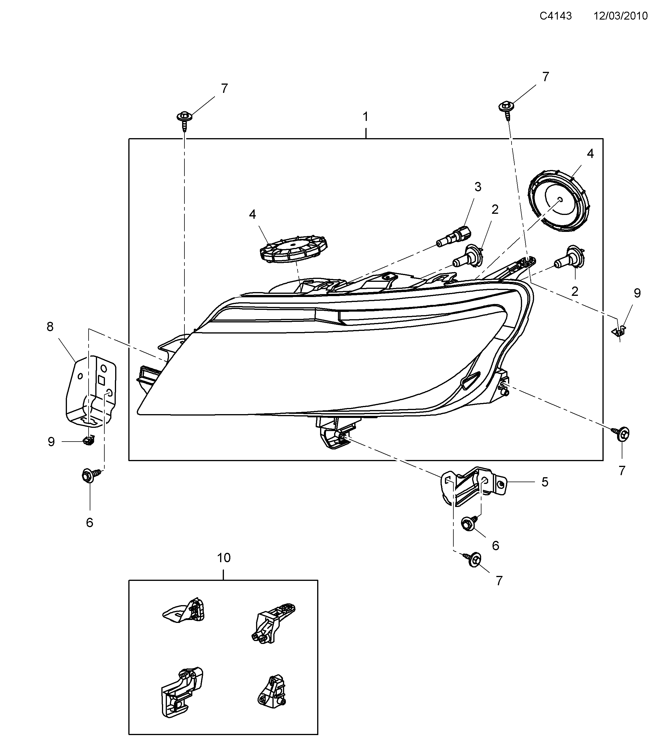 Saab 9-5 (650) Headlamp Halogen diagram
