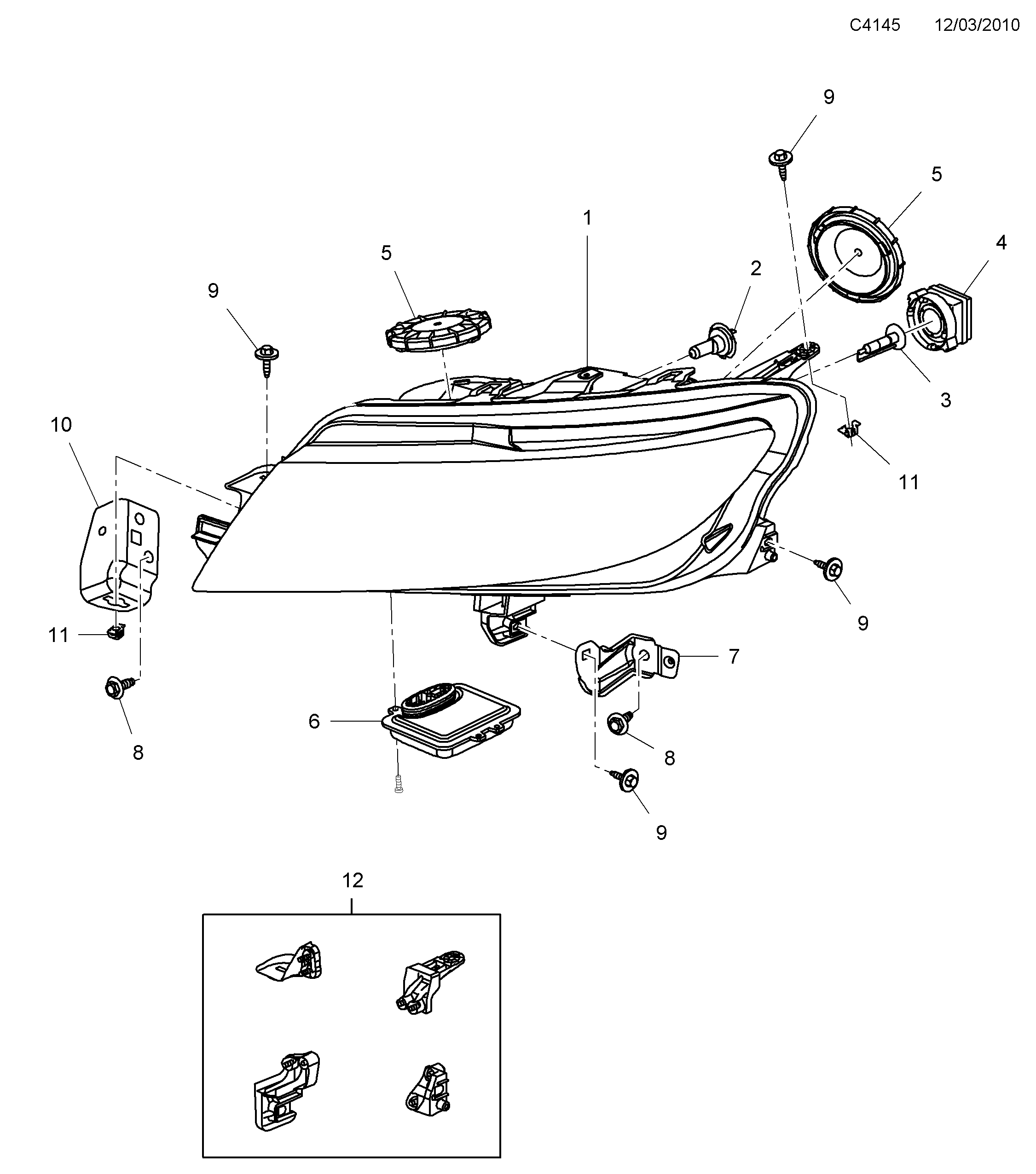 Saab 9-5 (650) Headlamp Adaptive forward lighting diagram