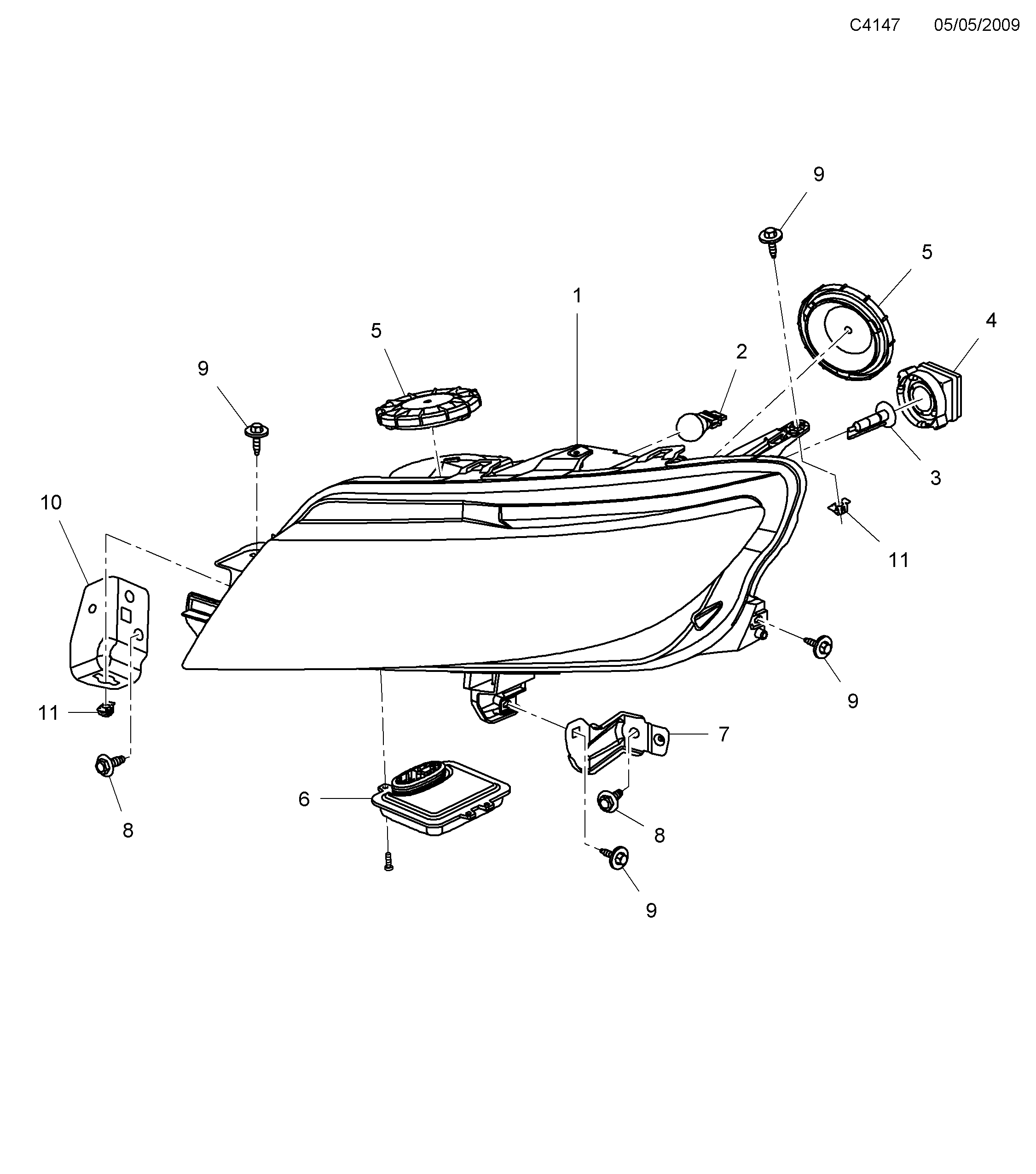 Saab 9-5 (650) Headlamp Adaptive forward lighting diagram
