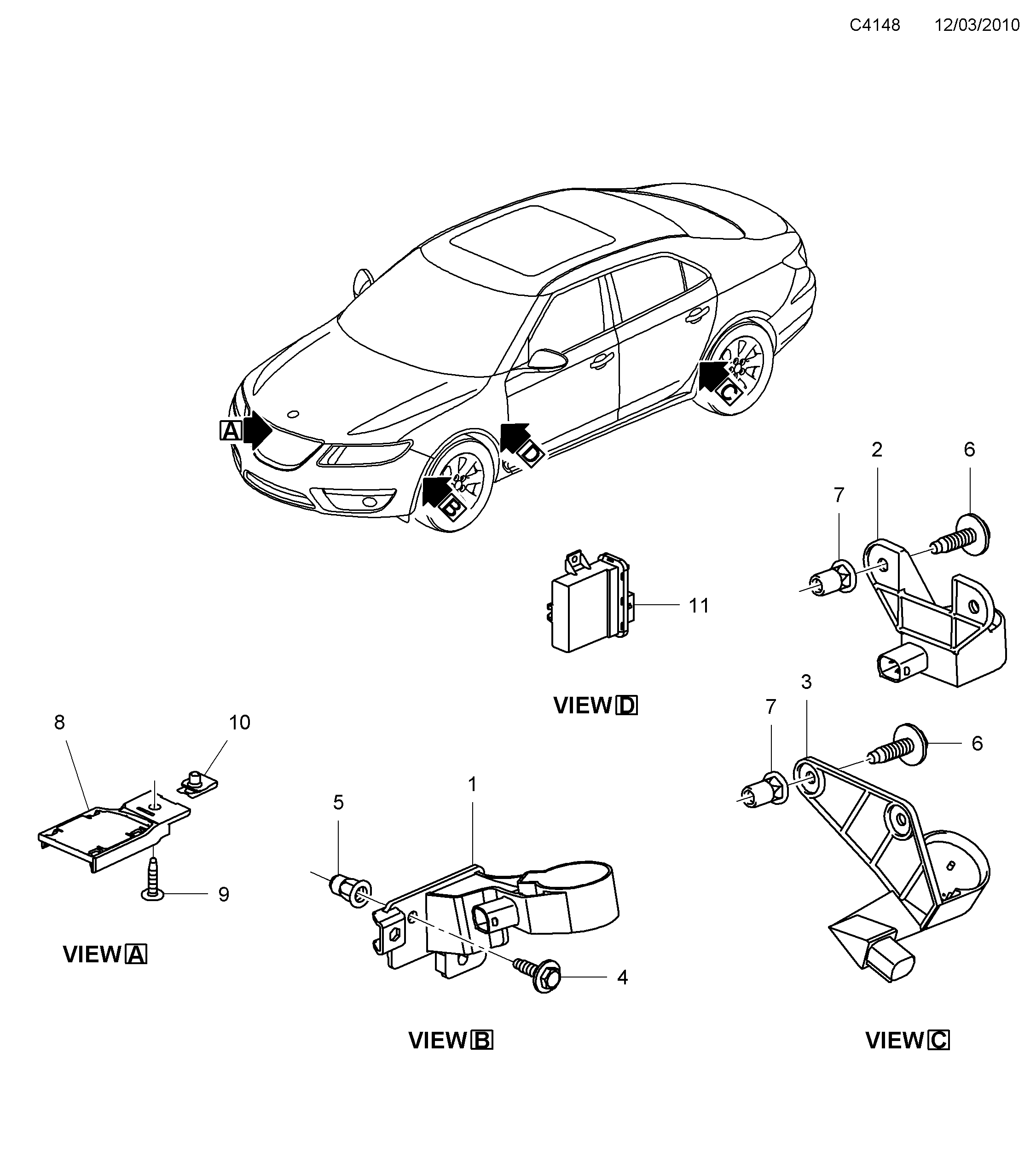 Saab 9-5 (650) Center of gravity sensor diagram