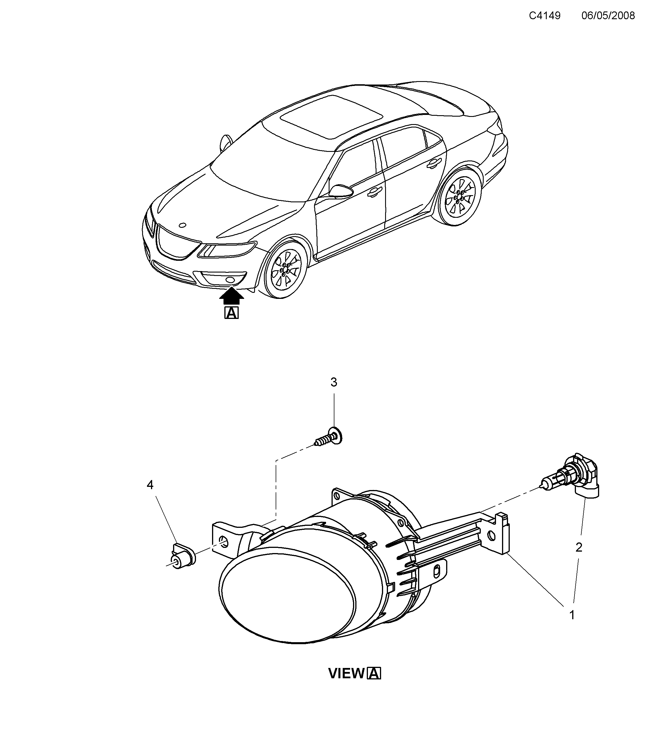 Saab 9-5 (650) Fog light Front diagram
