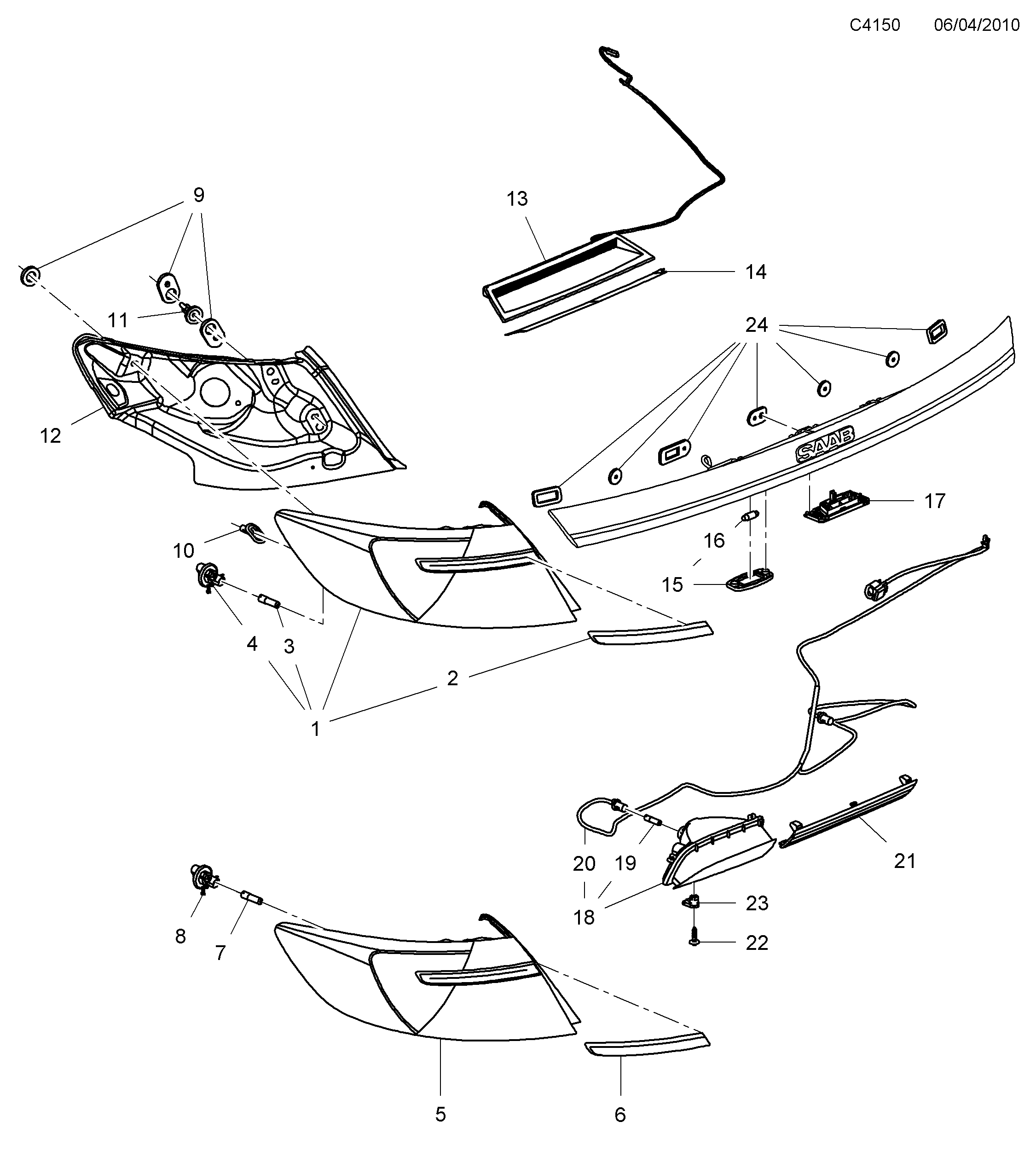 Saab 9-5 (650) Tail light diagram