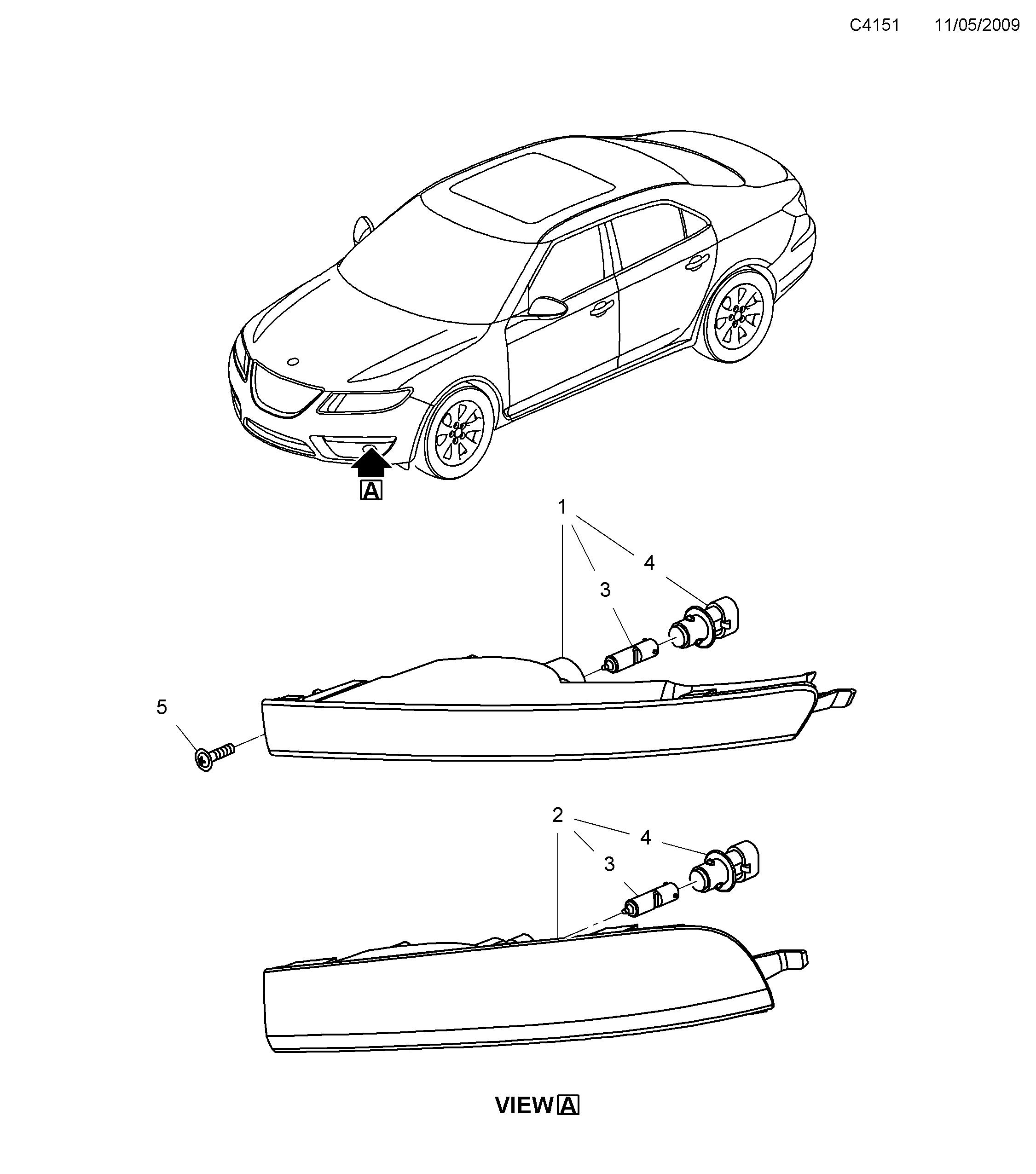 Saab 9-5 (650) Side indicator lamp Side marking lamp diagram
