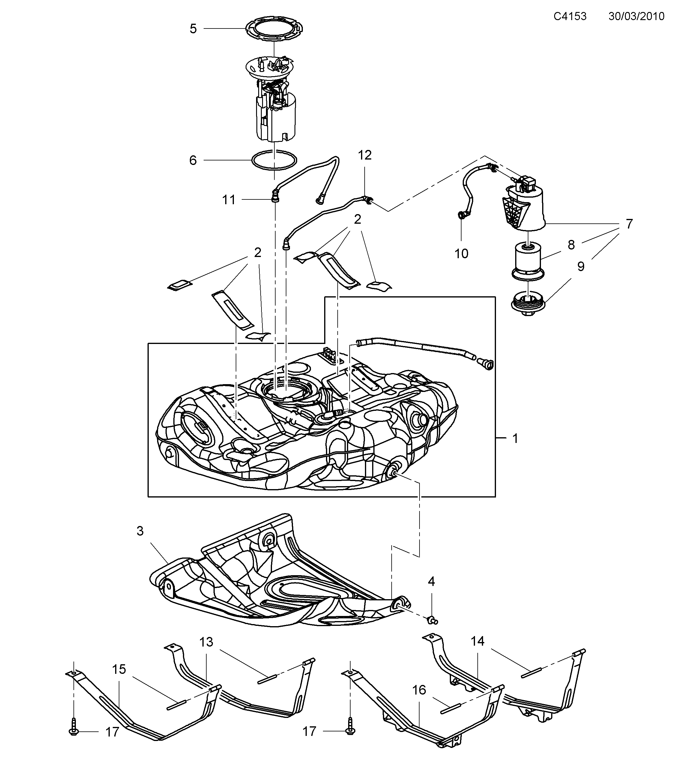 Saab 9-5 (650) Fuel tank diagram