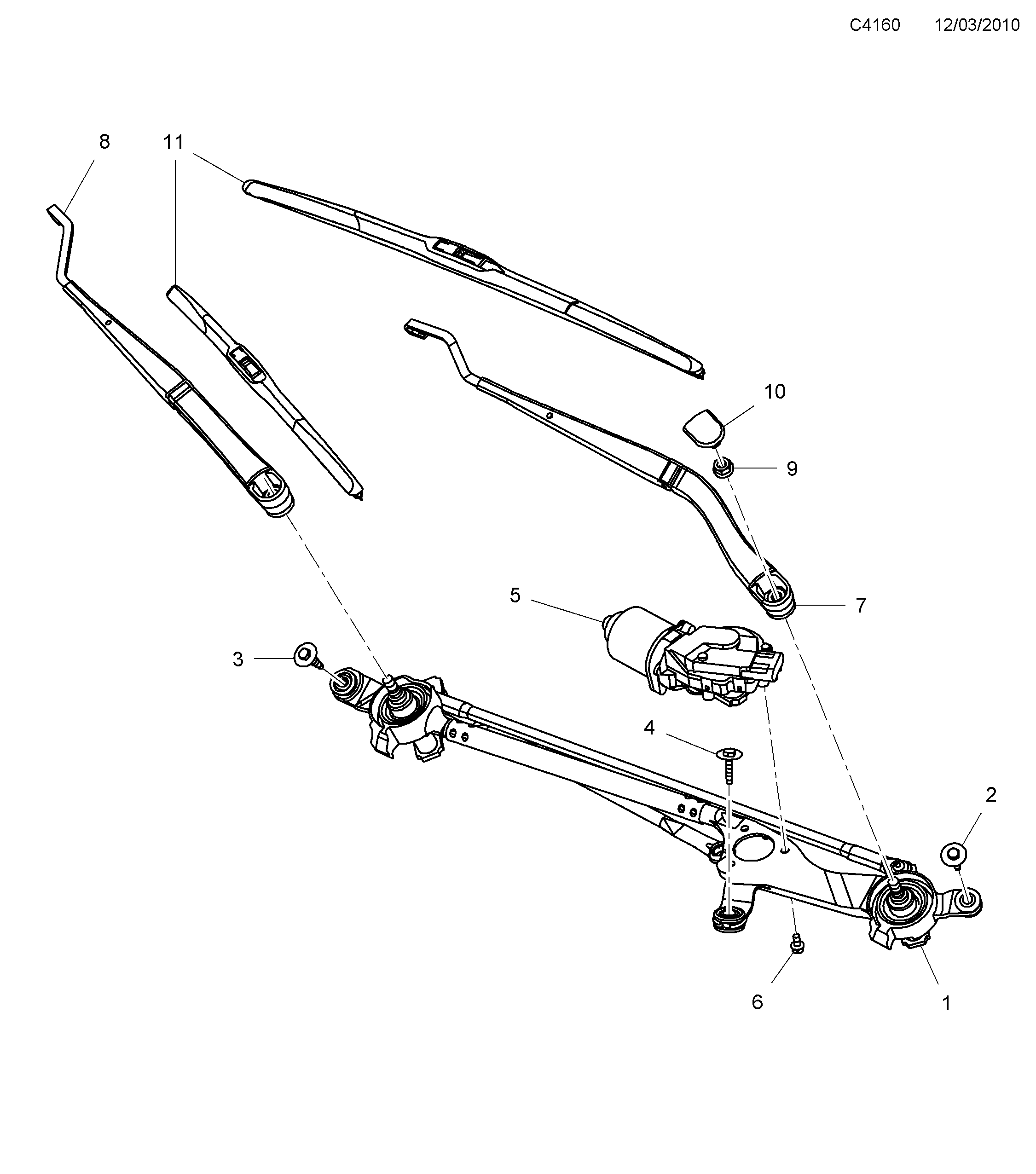 Saab 9-5 (650) Windshield wiper diagram
