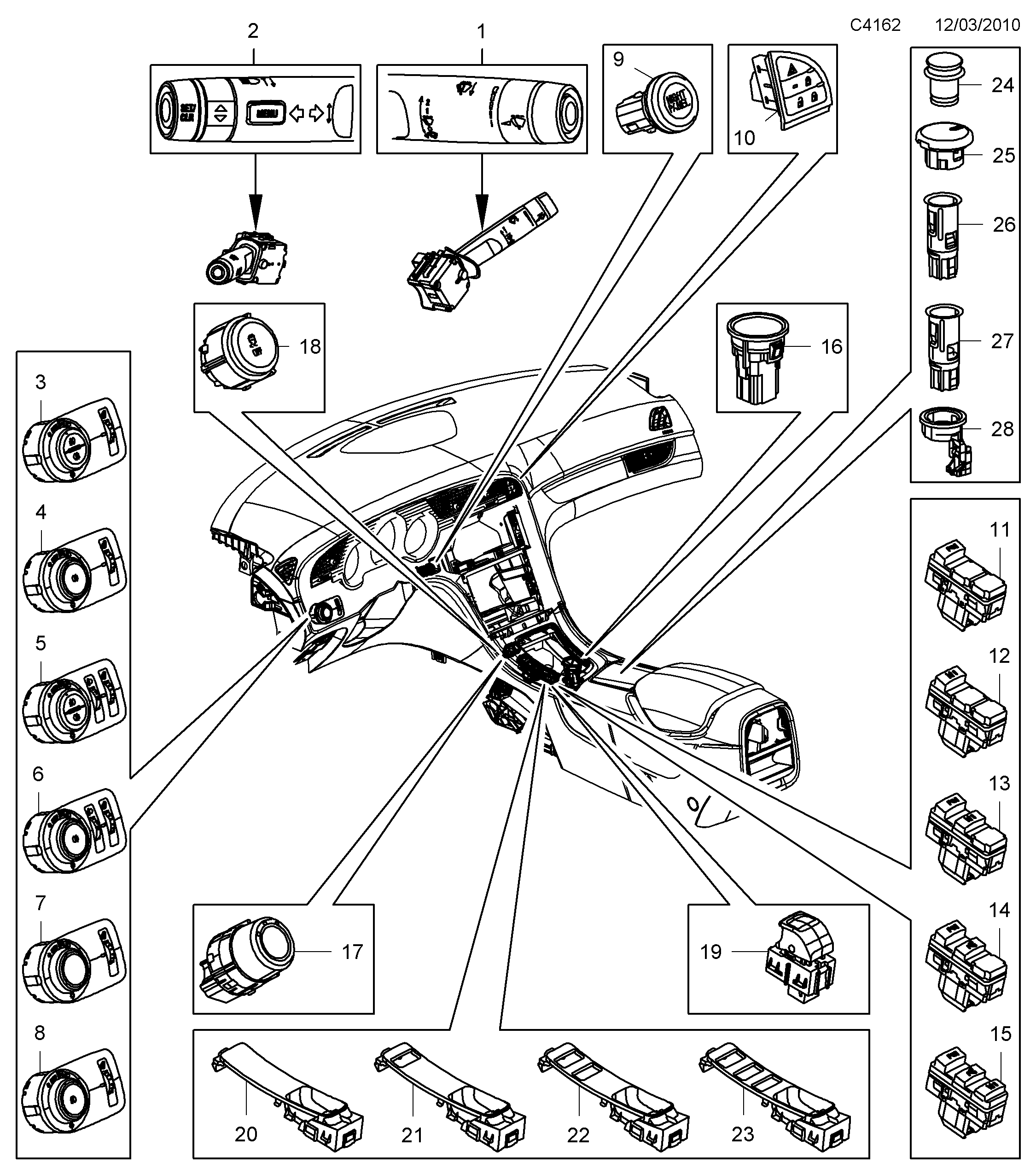 Saab 9-5 (650) Switch Instrument panel diagram