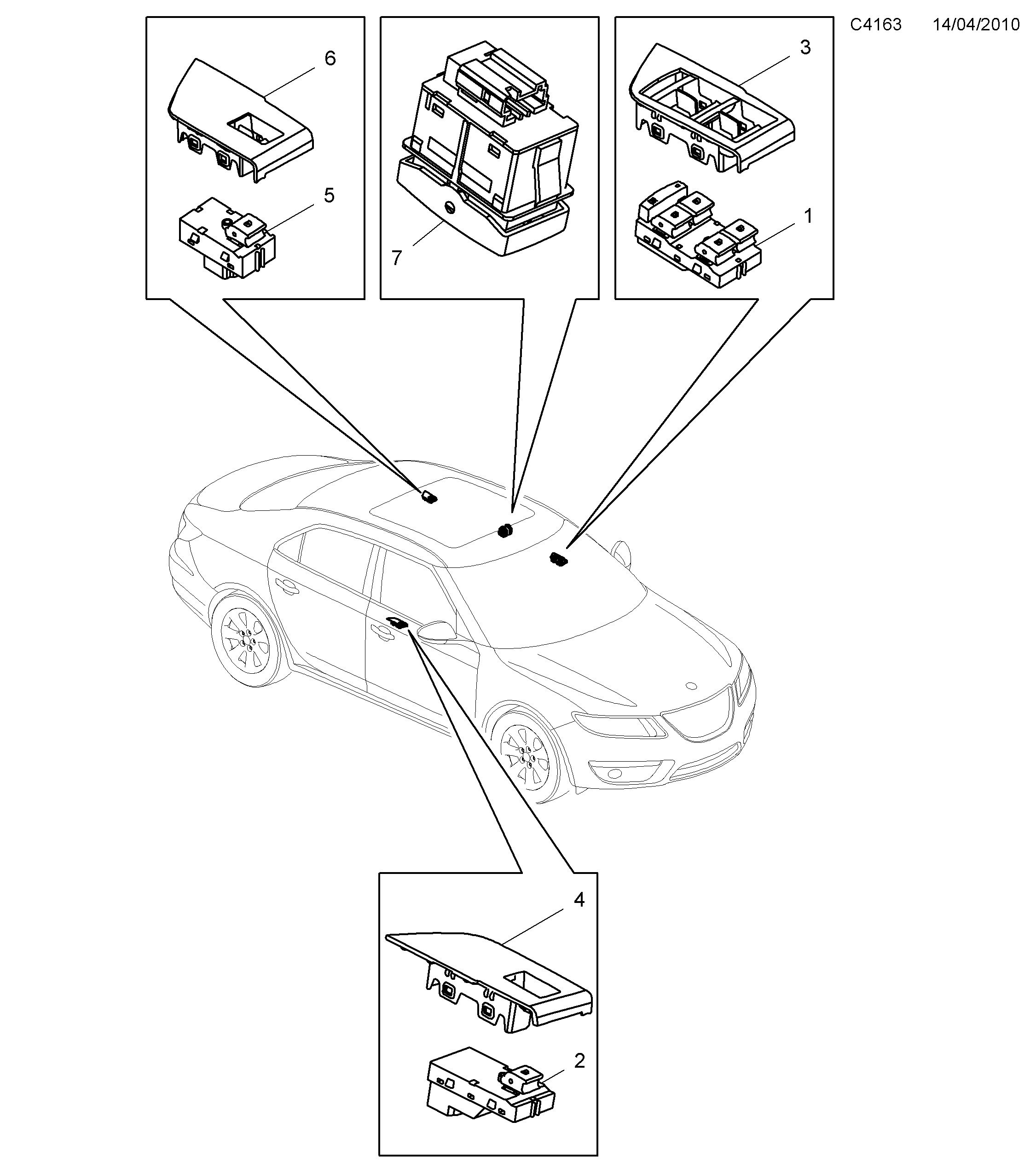 Saab 9-5 (650) Switch Door window diagram