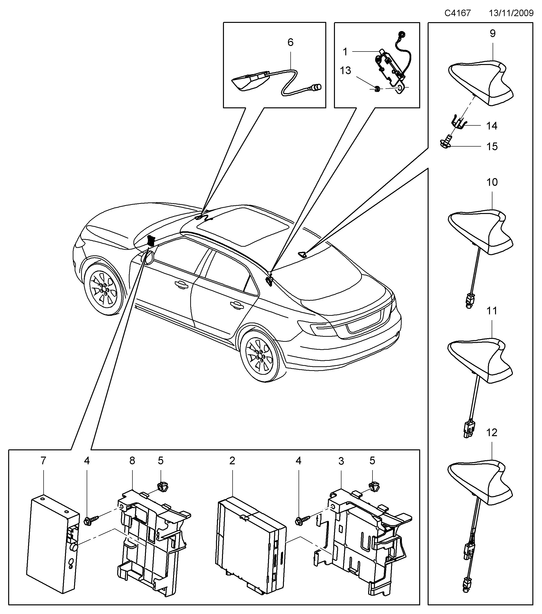Saab 9-5 (650) Antenna diagram