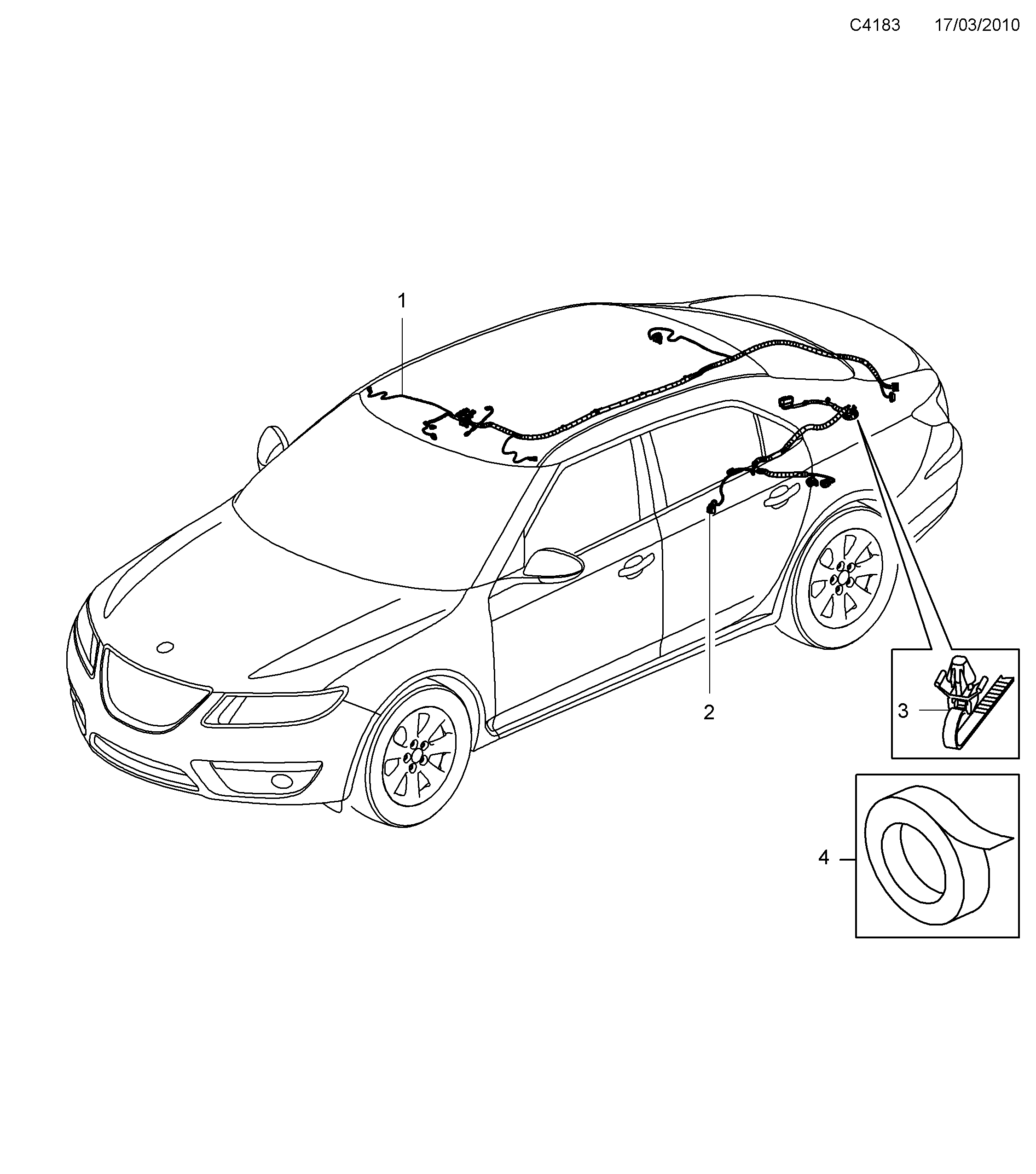 Saab 9-5 (650) Roof and Rear diagram