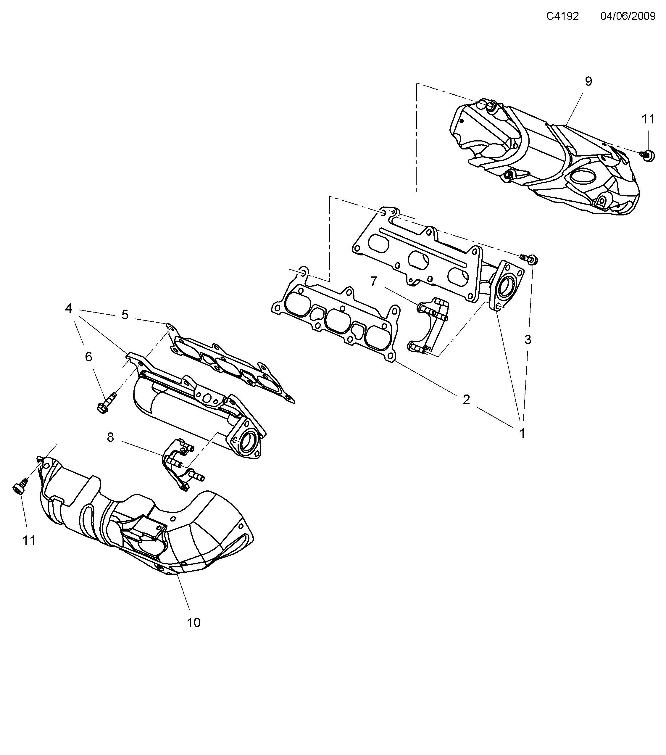 Saab 9-5 (650) Exhaust manifold diagram