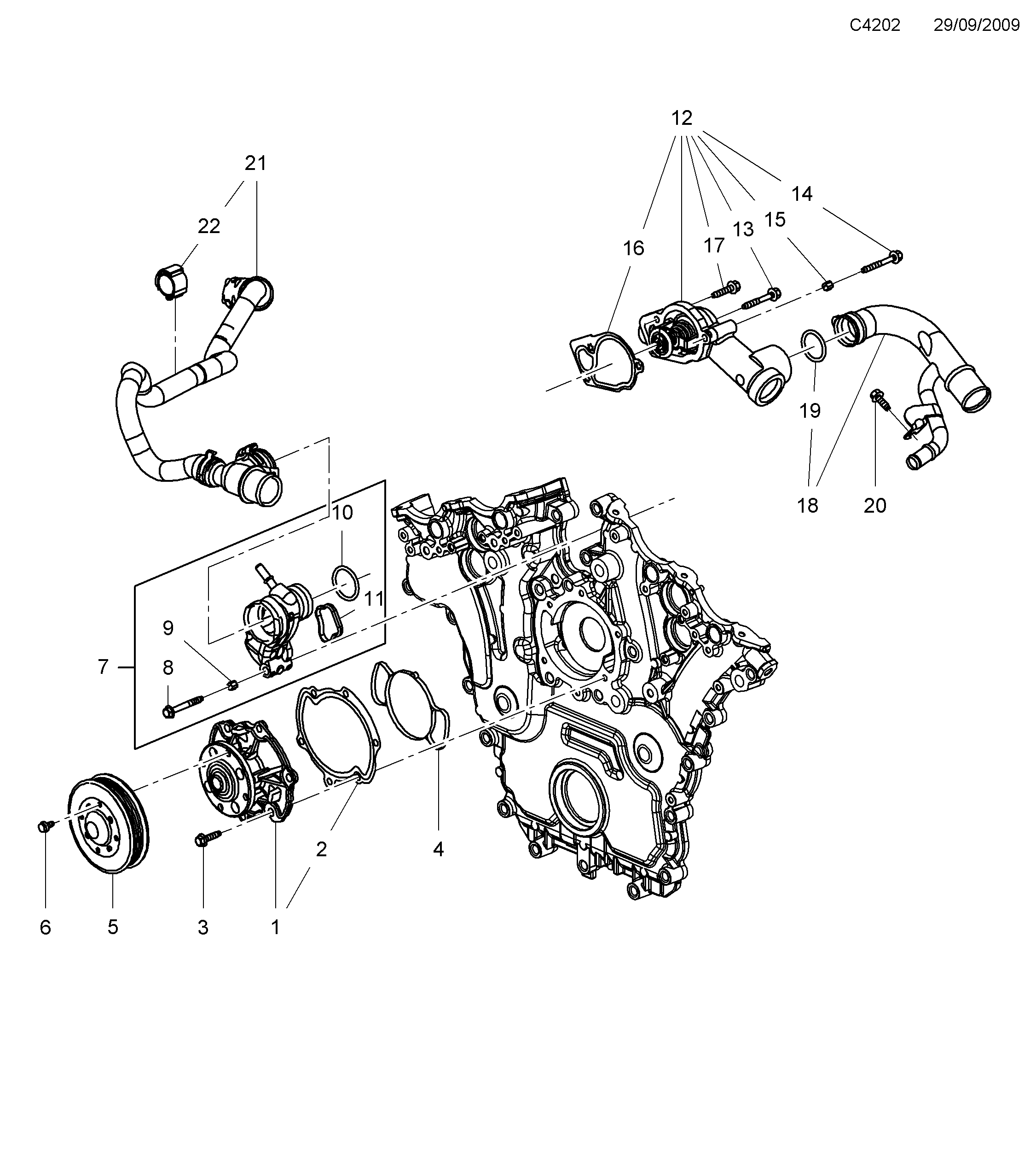Saab 9-5 (650) Coolant pump Thermostat diagram