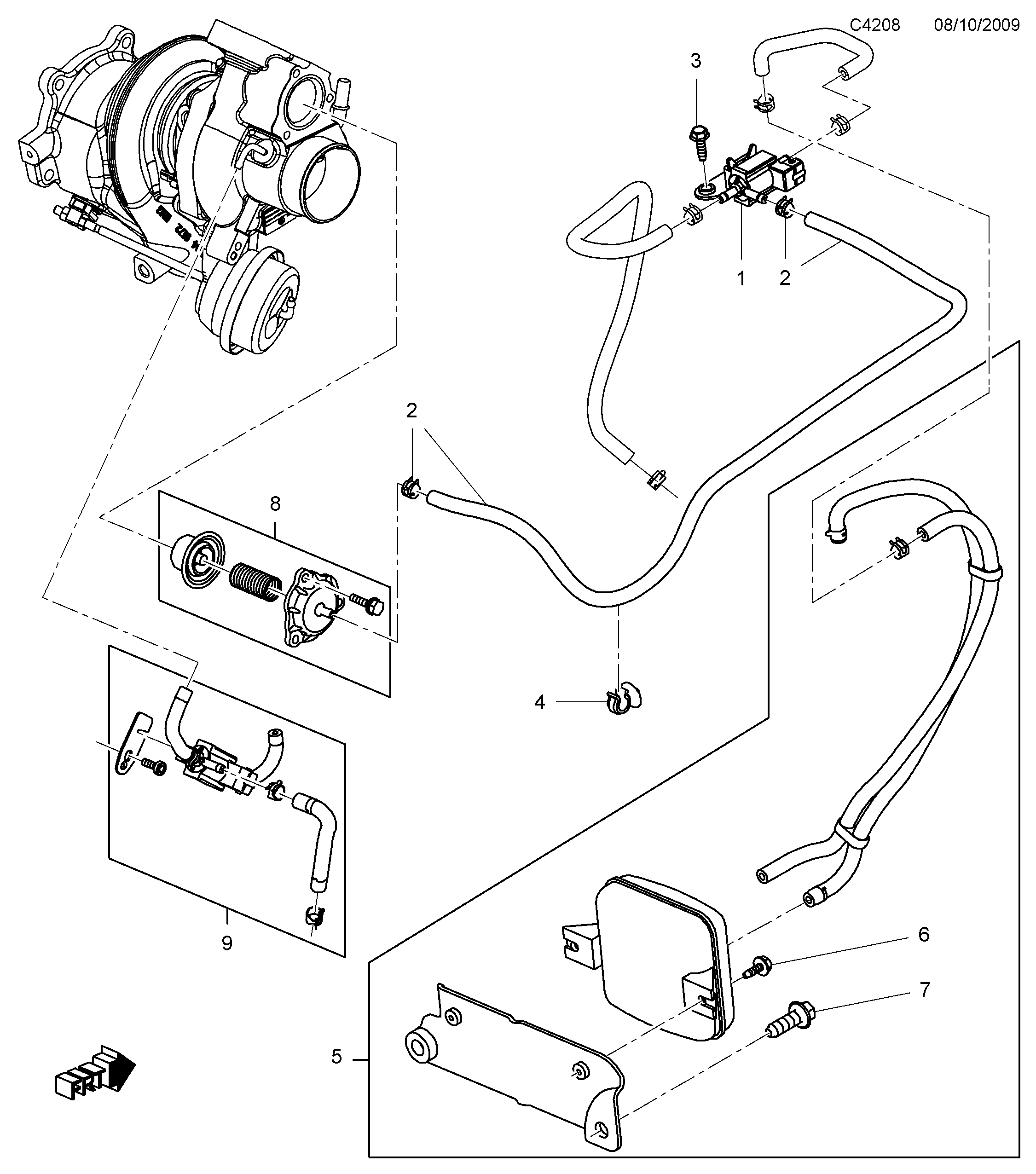 Saab 9-5 (650) Vacuum system diagram