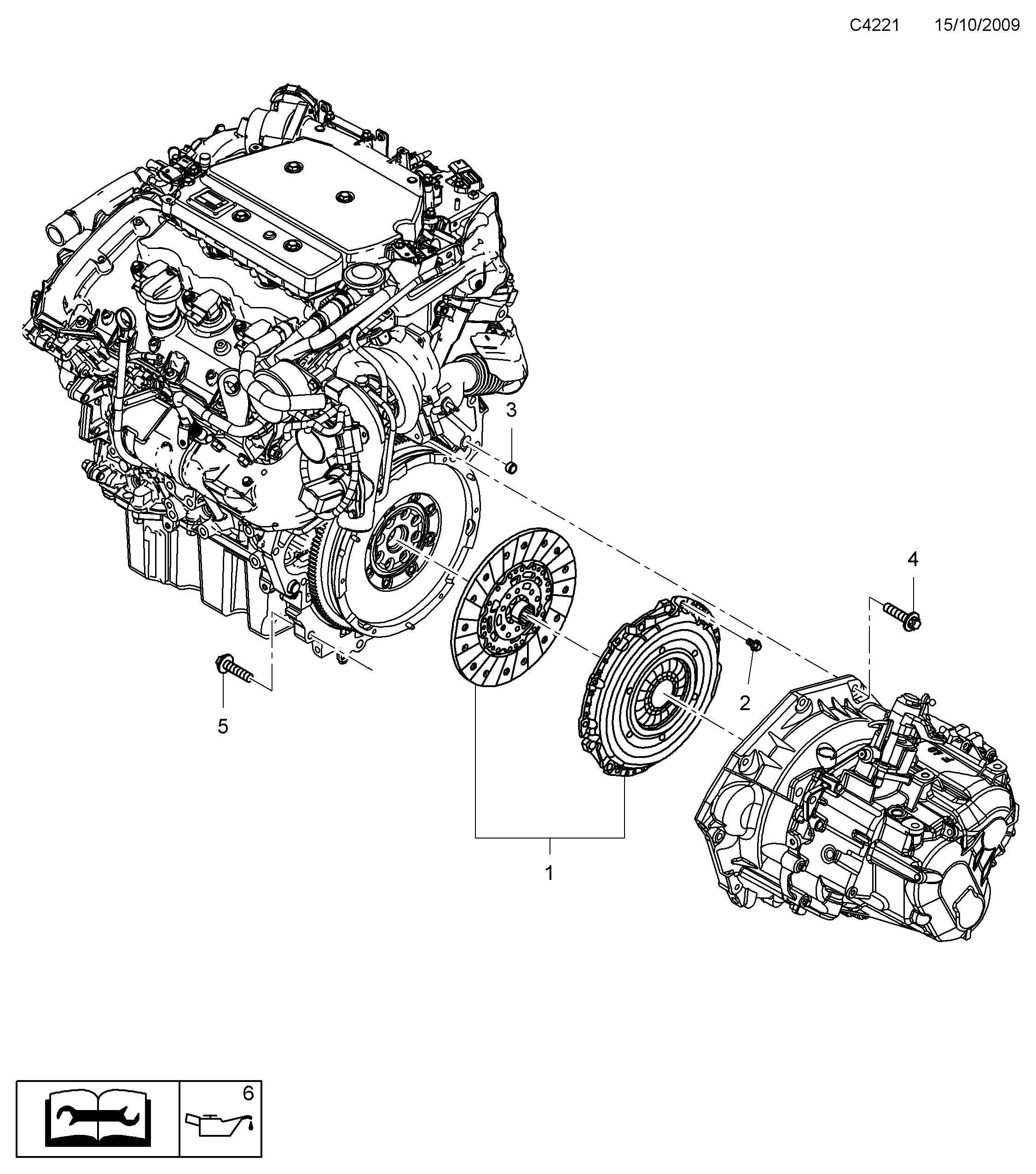 Saab 9-5 (650) Clutch, clutch disc diagram