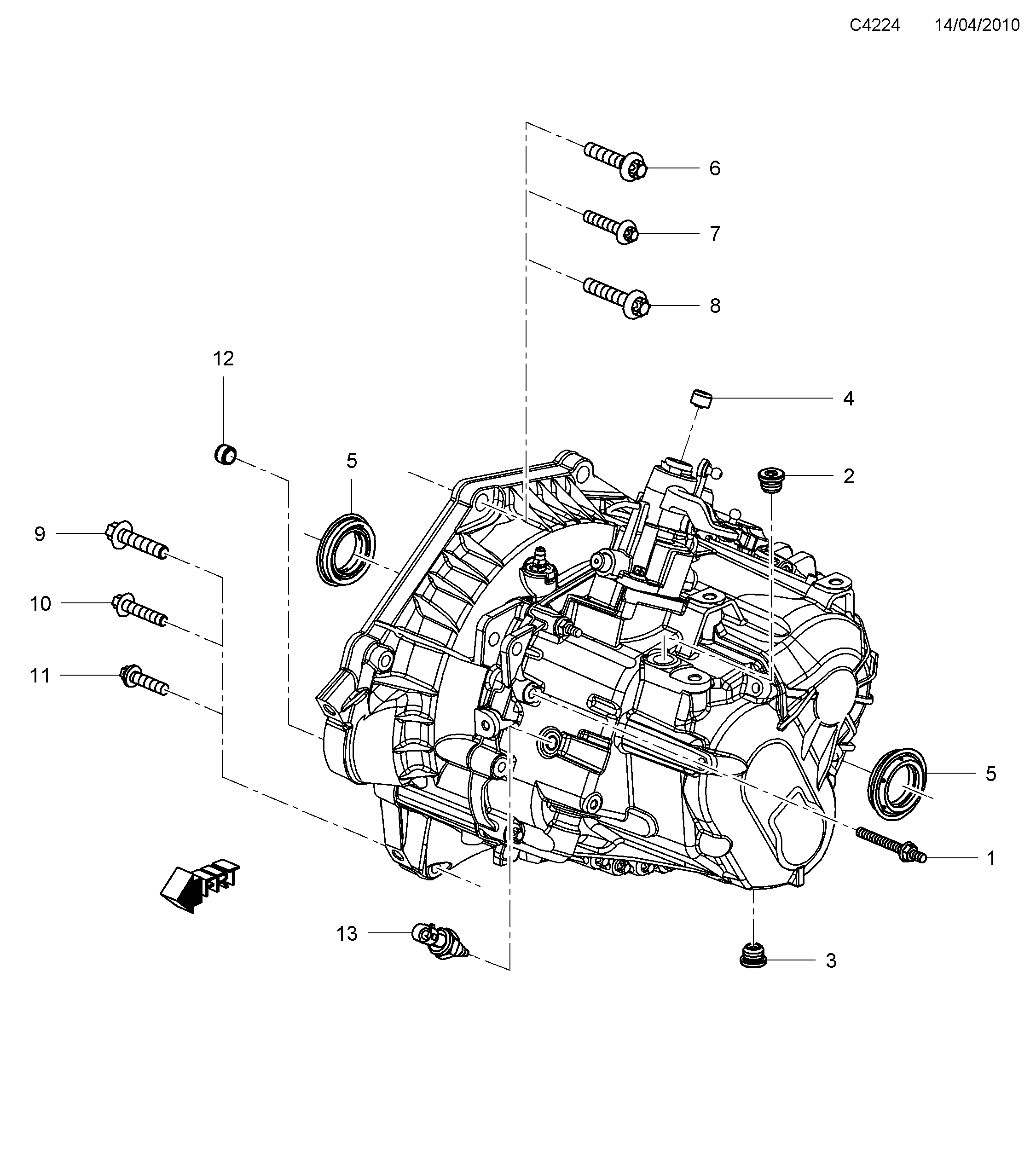 Saab 9-5 (650) Transmission housing 6-speed diagram