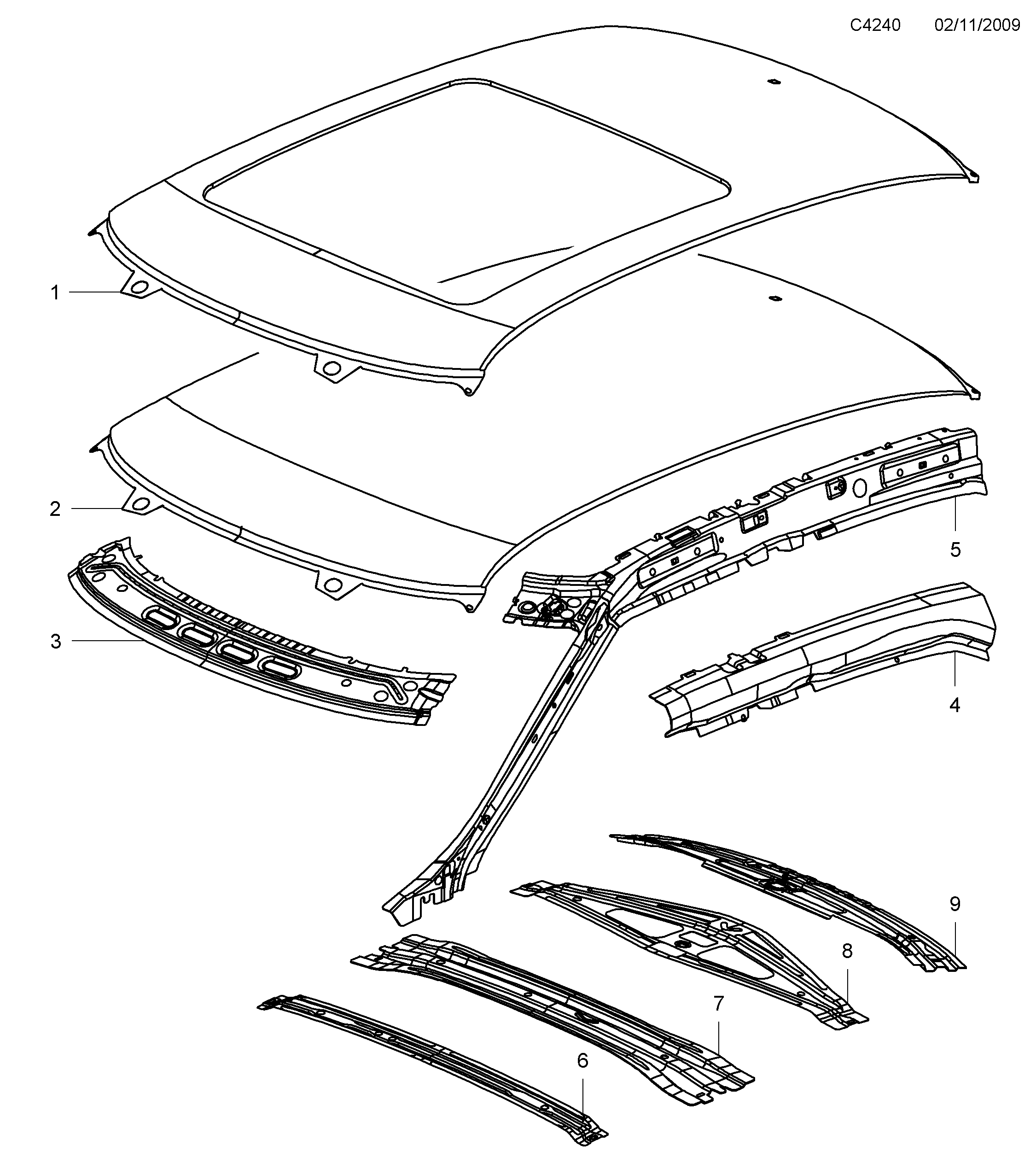 Saab 9-5 (650) Roof diagram