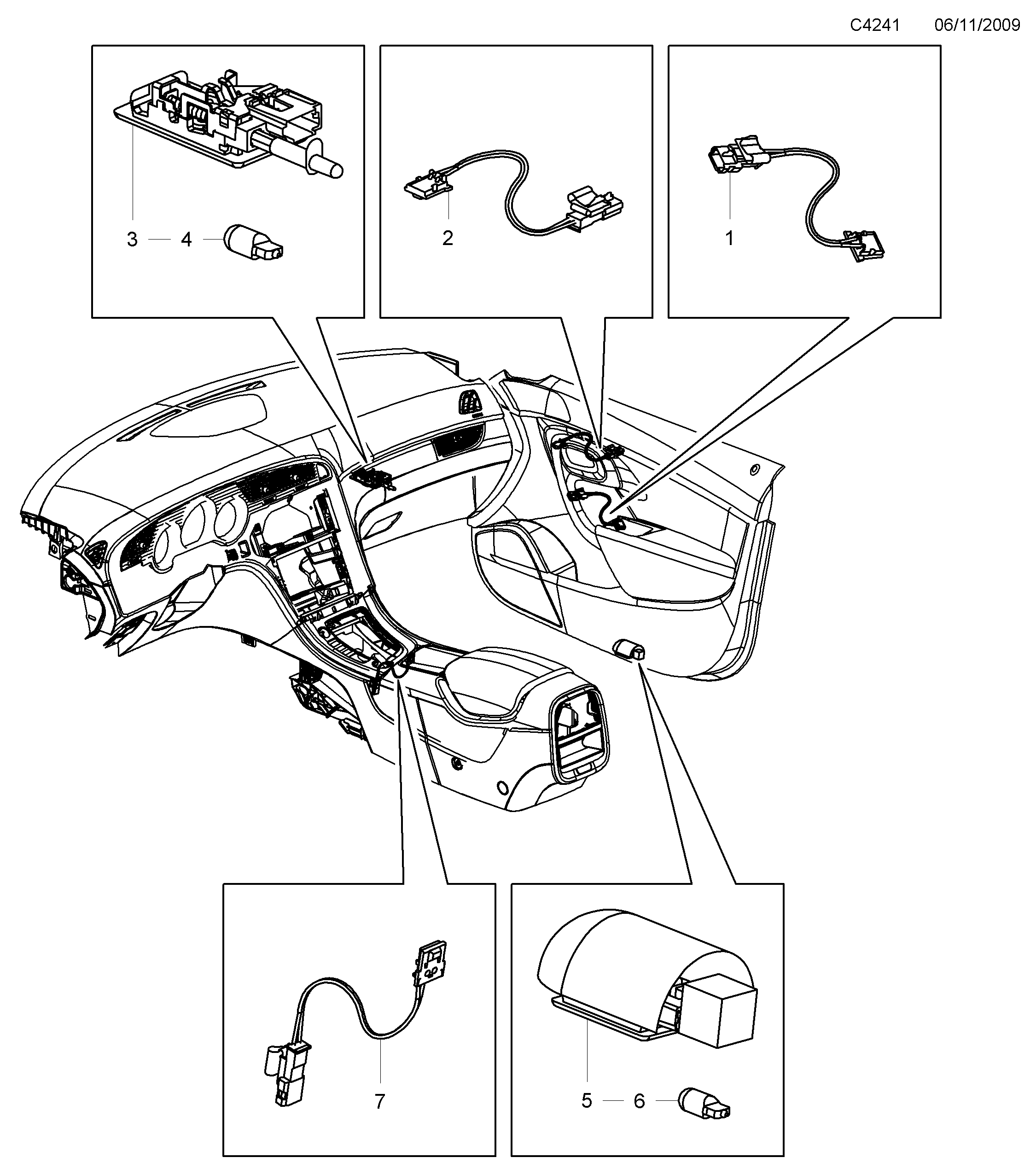 Saab 9-5 (650) Interior lighting Glove compartment diagram
