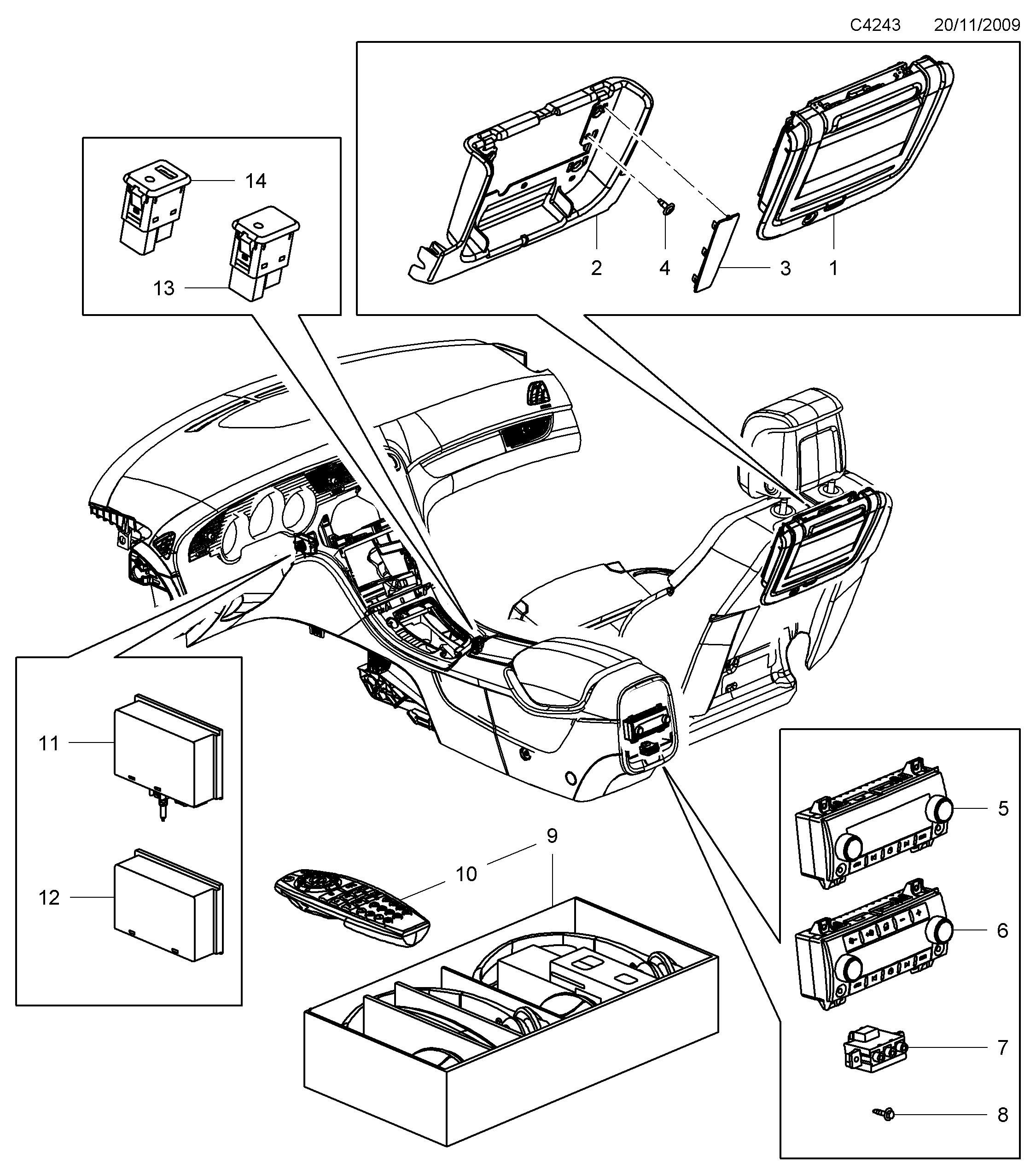 Saab 9-5 (650) Rear seat entertainment package diagram