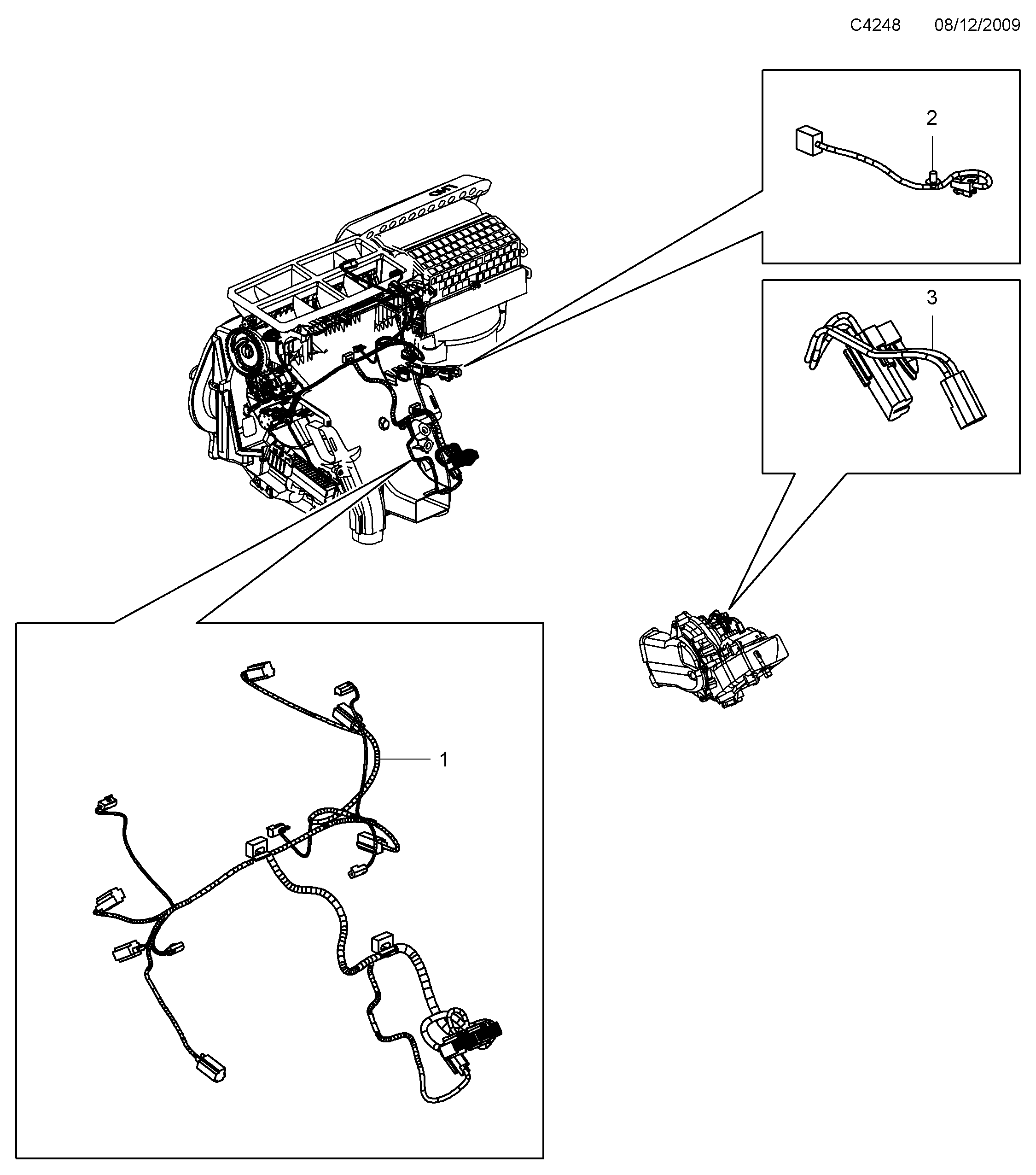 Saab 9-5 (650) Climate unit cable harness diagram