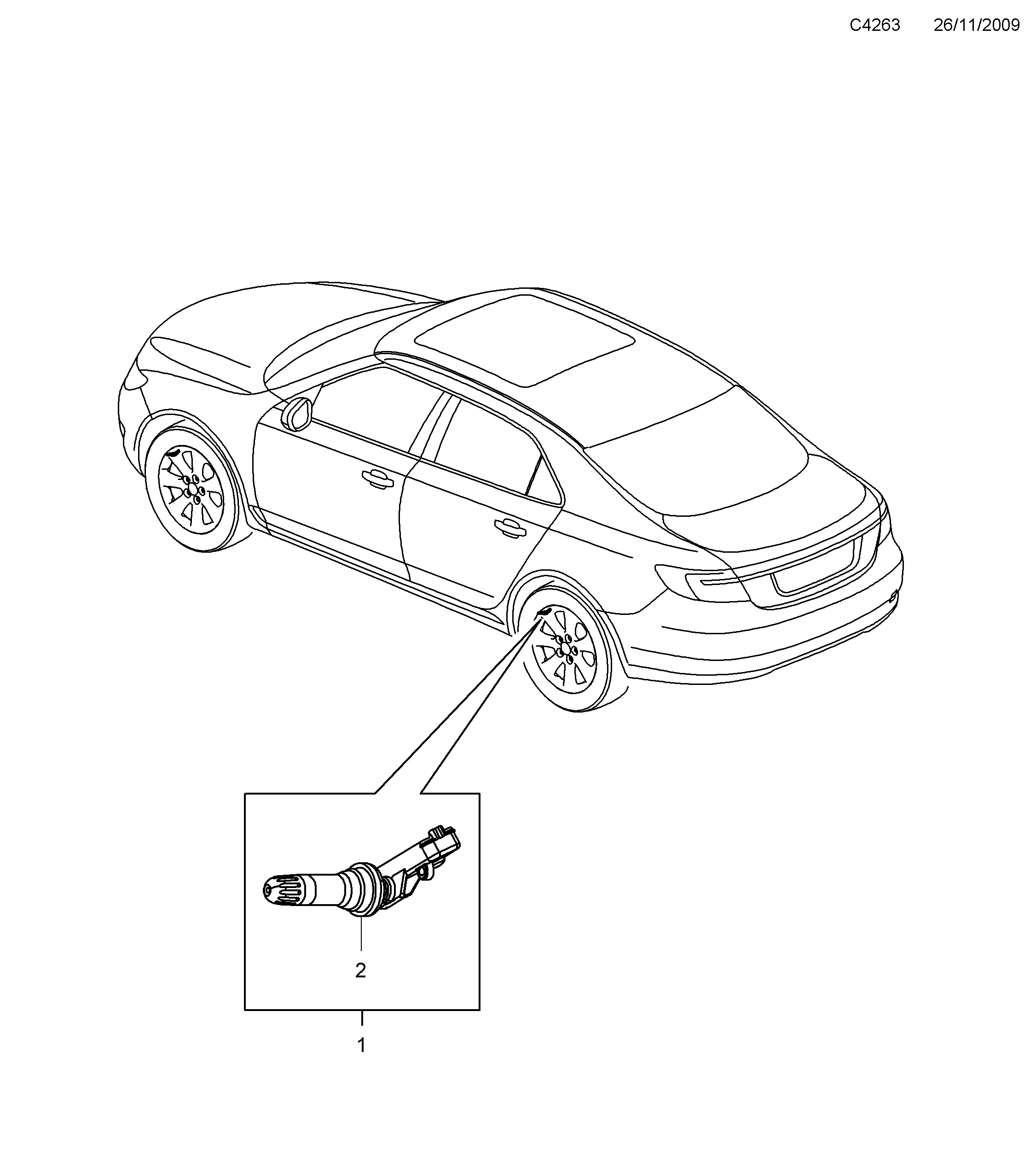 Saab 9-5 (650) Pressure monitor Tire diagram