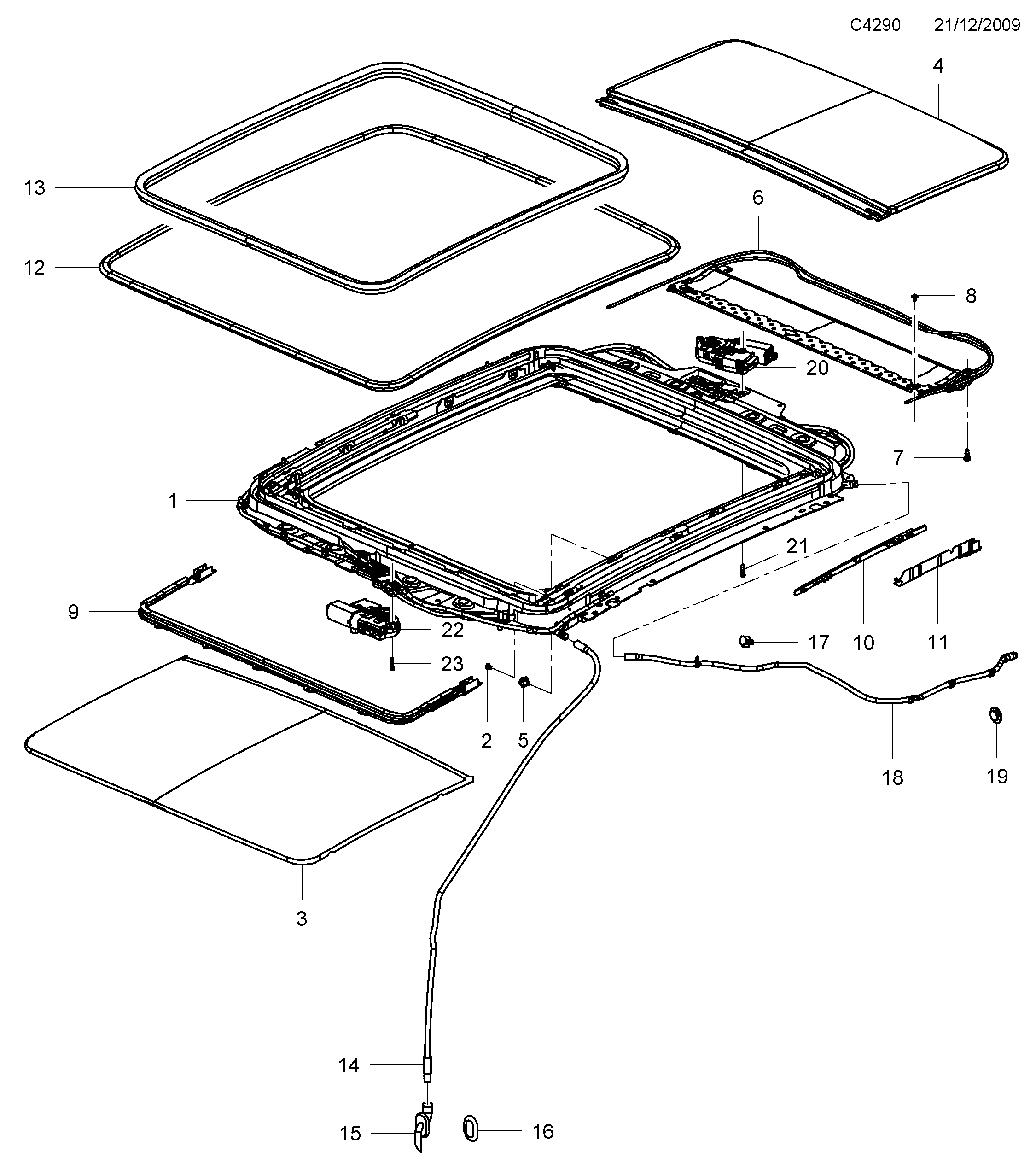 Saab 9-5 (650) Sun roof diagram