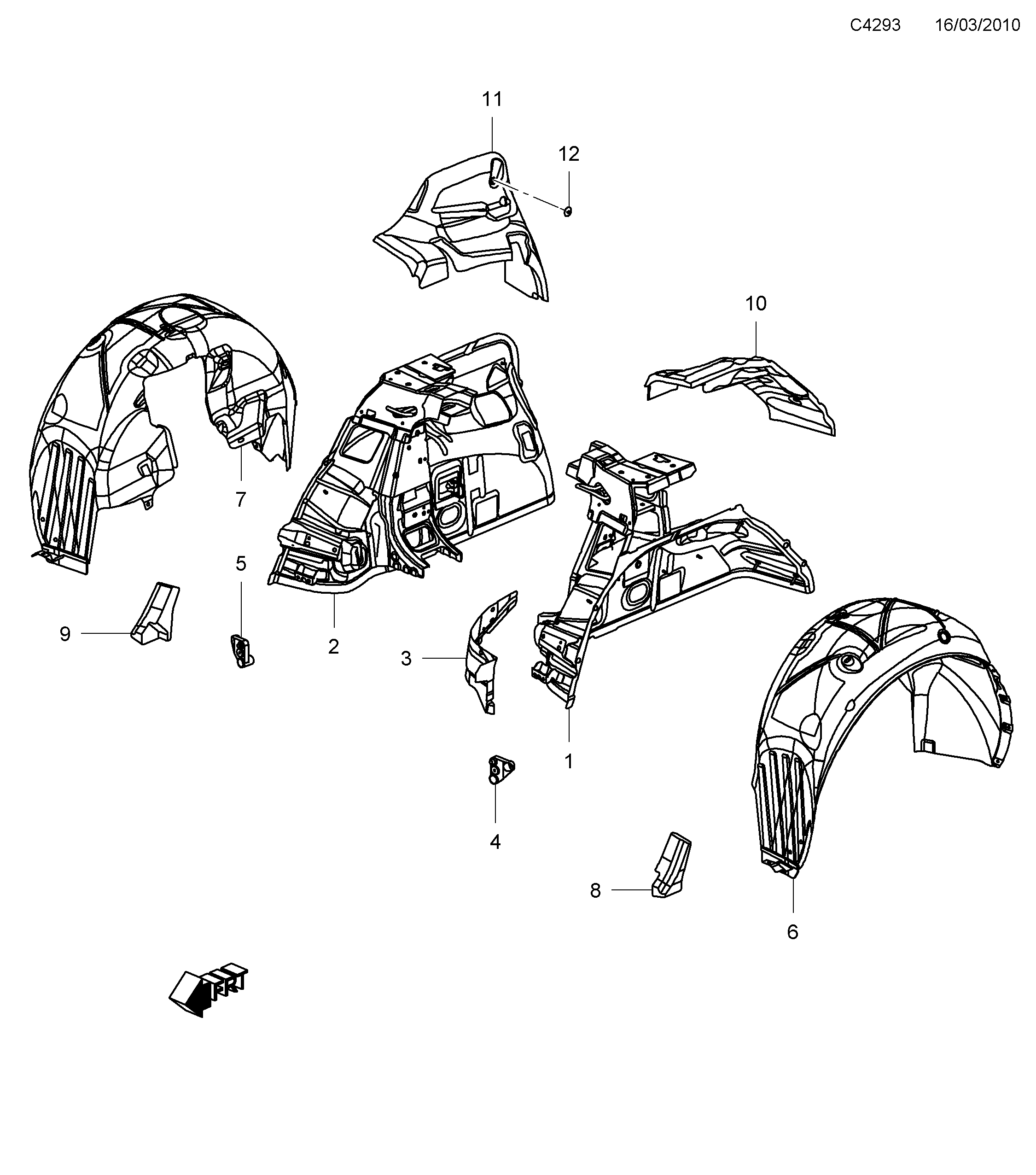 Saab 9-5 (650) Wheel housing, rear diagram