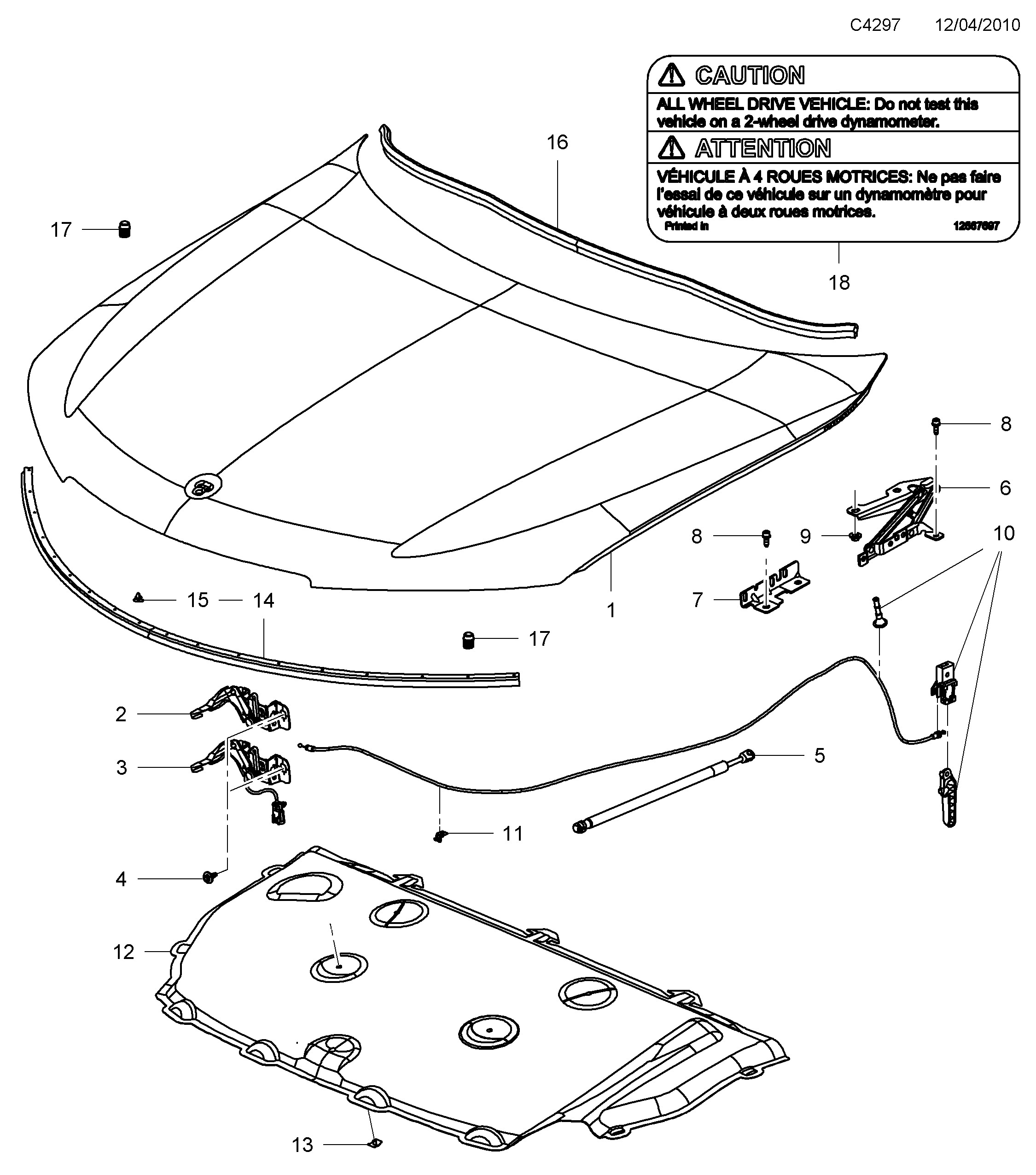 Saab 9-5 (650) Hood diagram